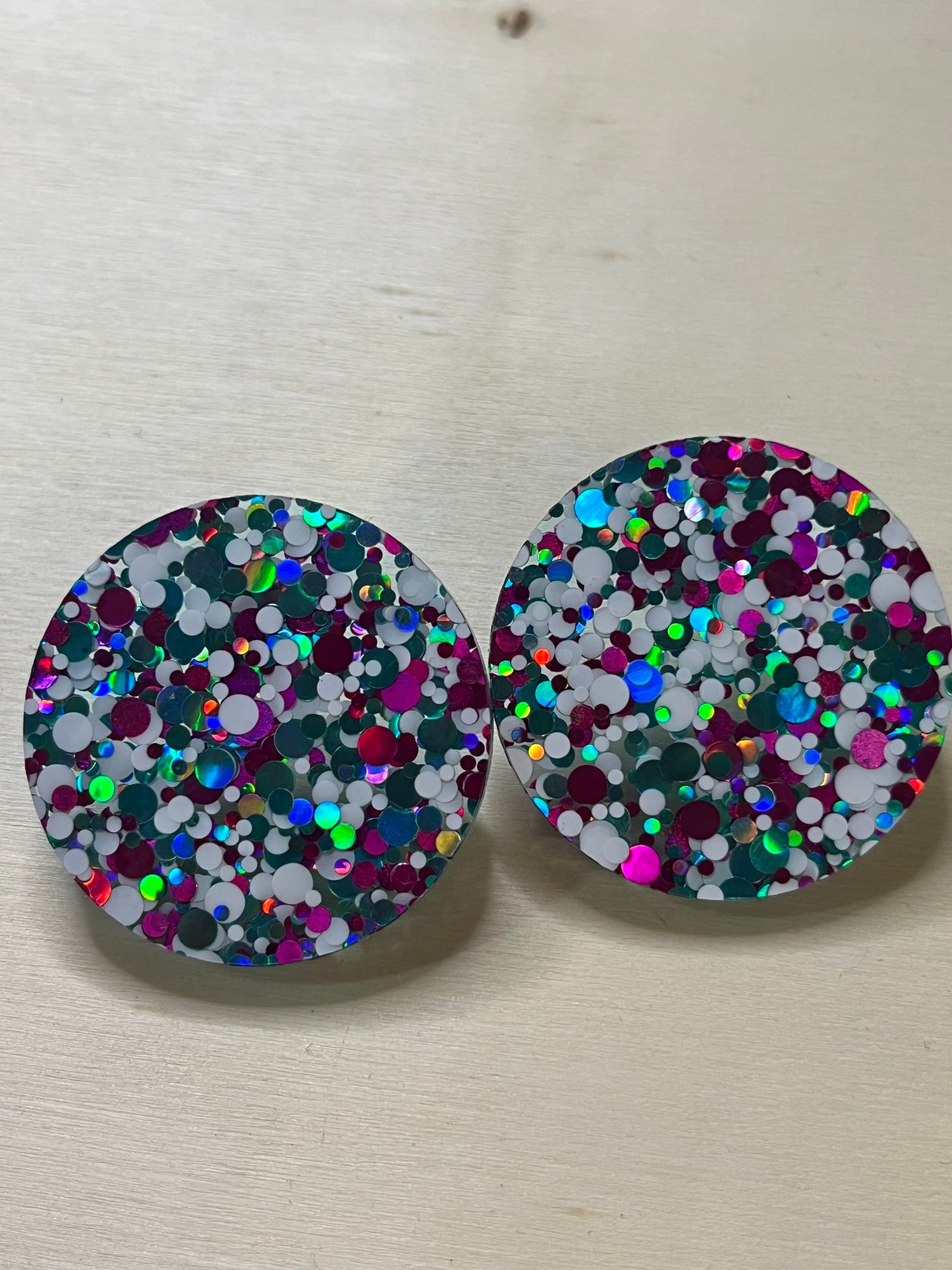Holographic Blue, white & Pink studs 3.5cms