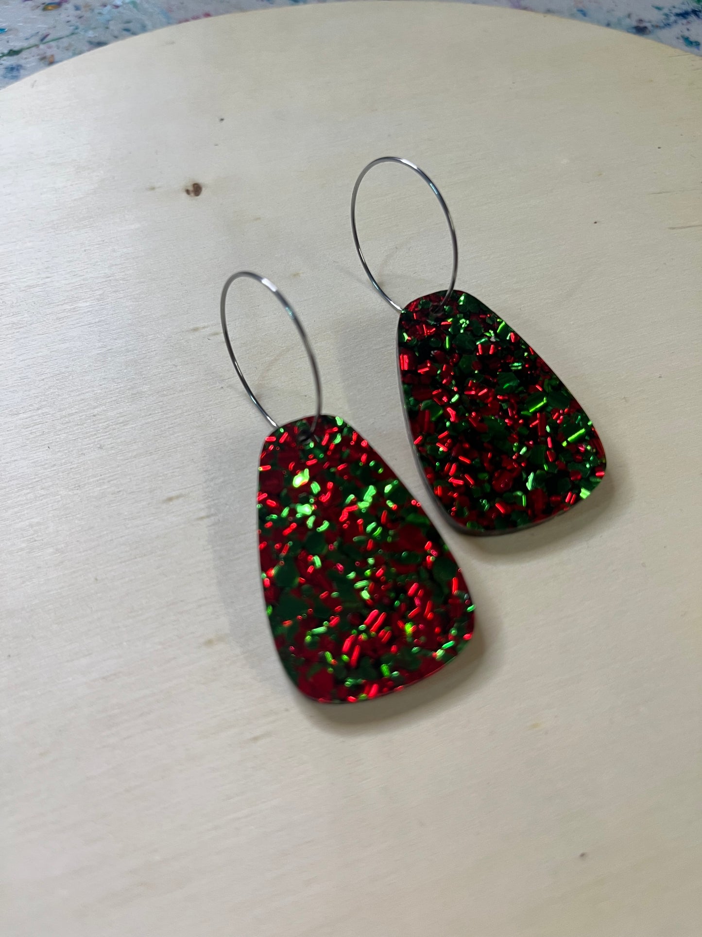 Red & Green Foil Drop Hoops