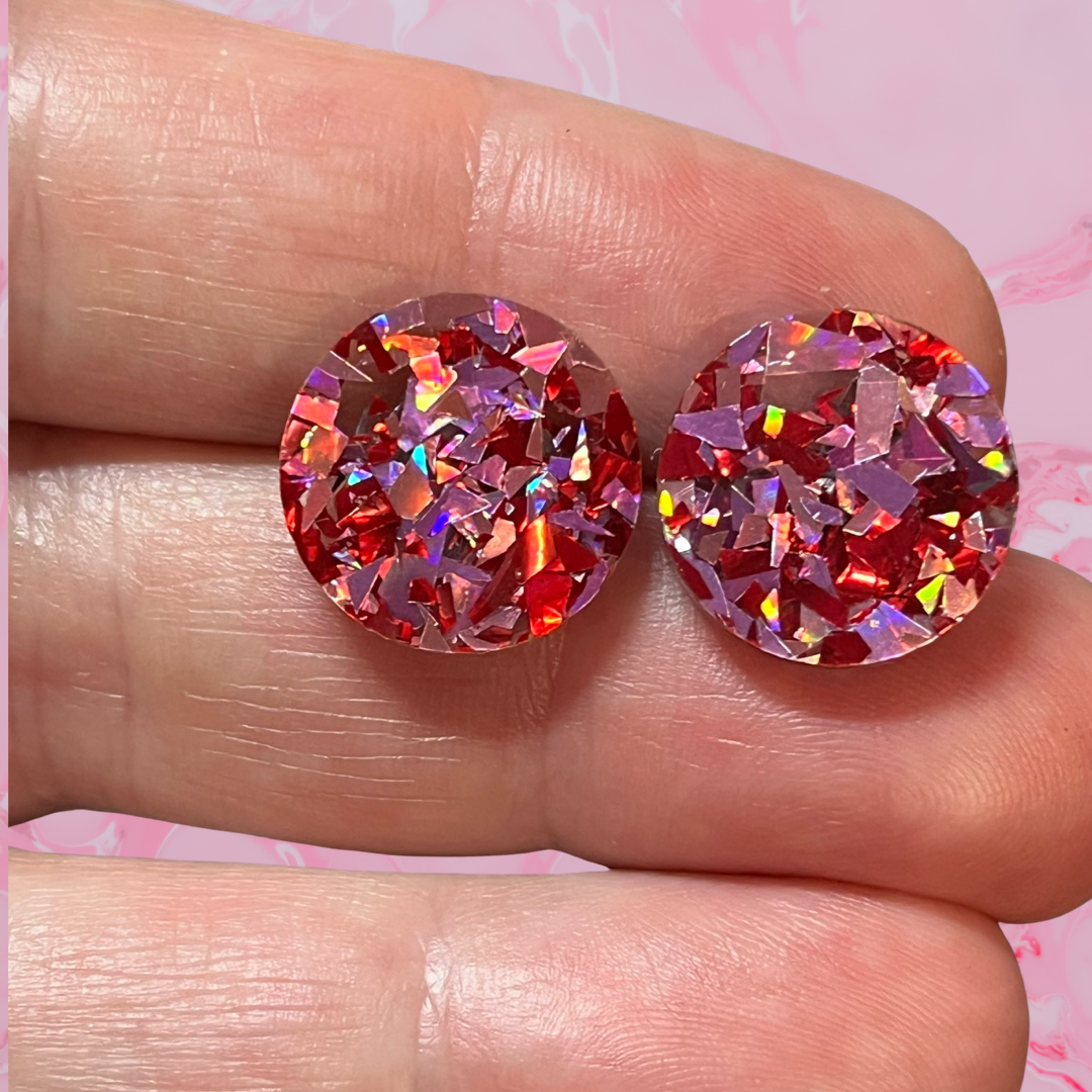 Red & Pink holographic Statement Studs (1.5cms)