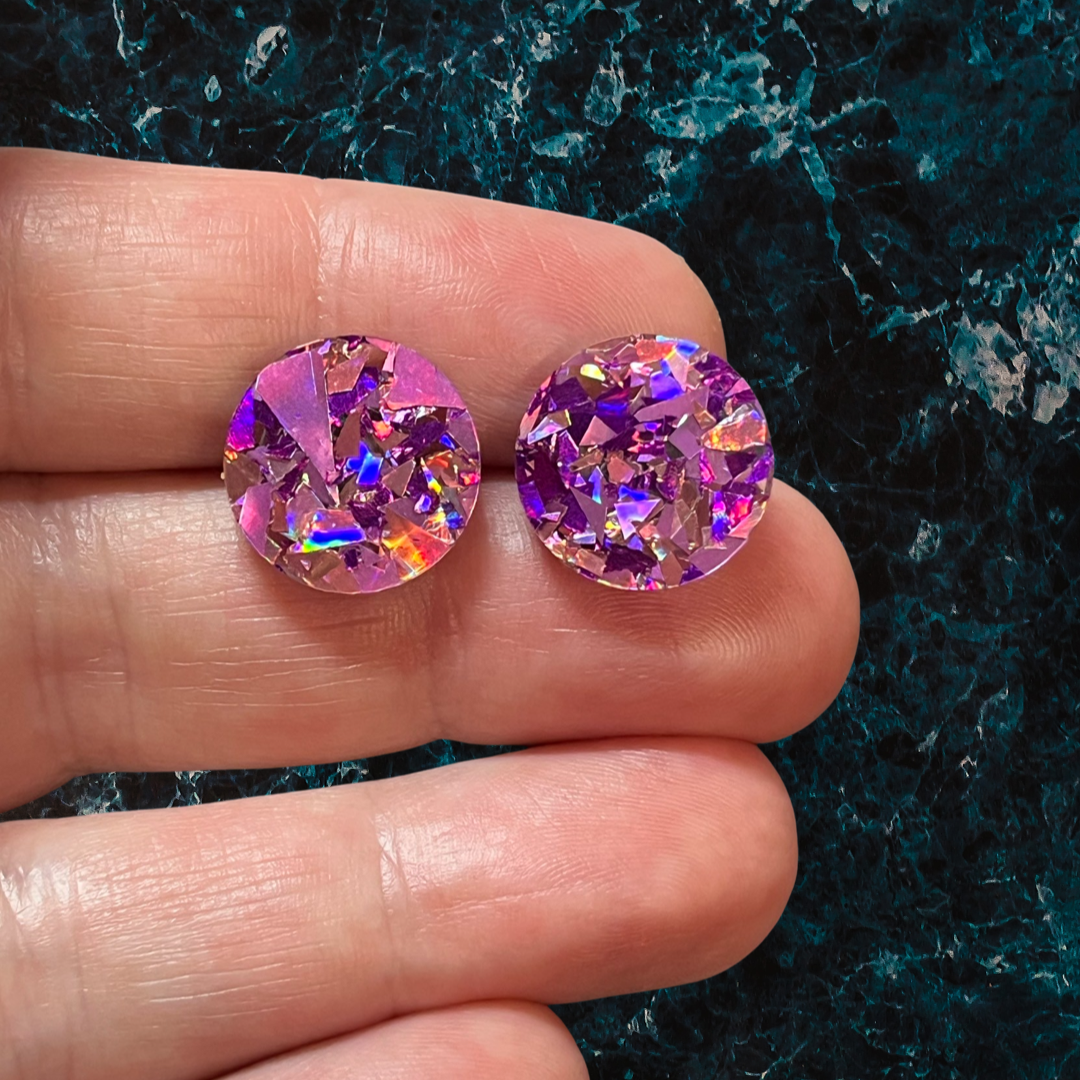 Purple & Pink holographic Statement Studs (1.5cms)
