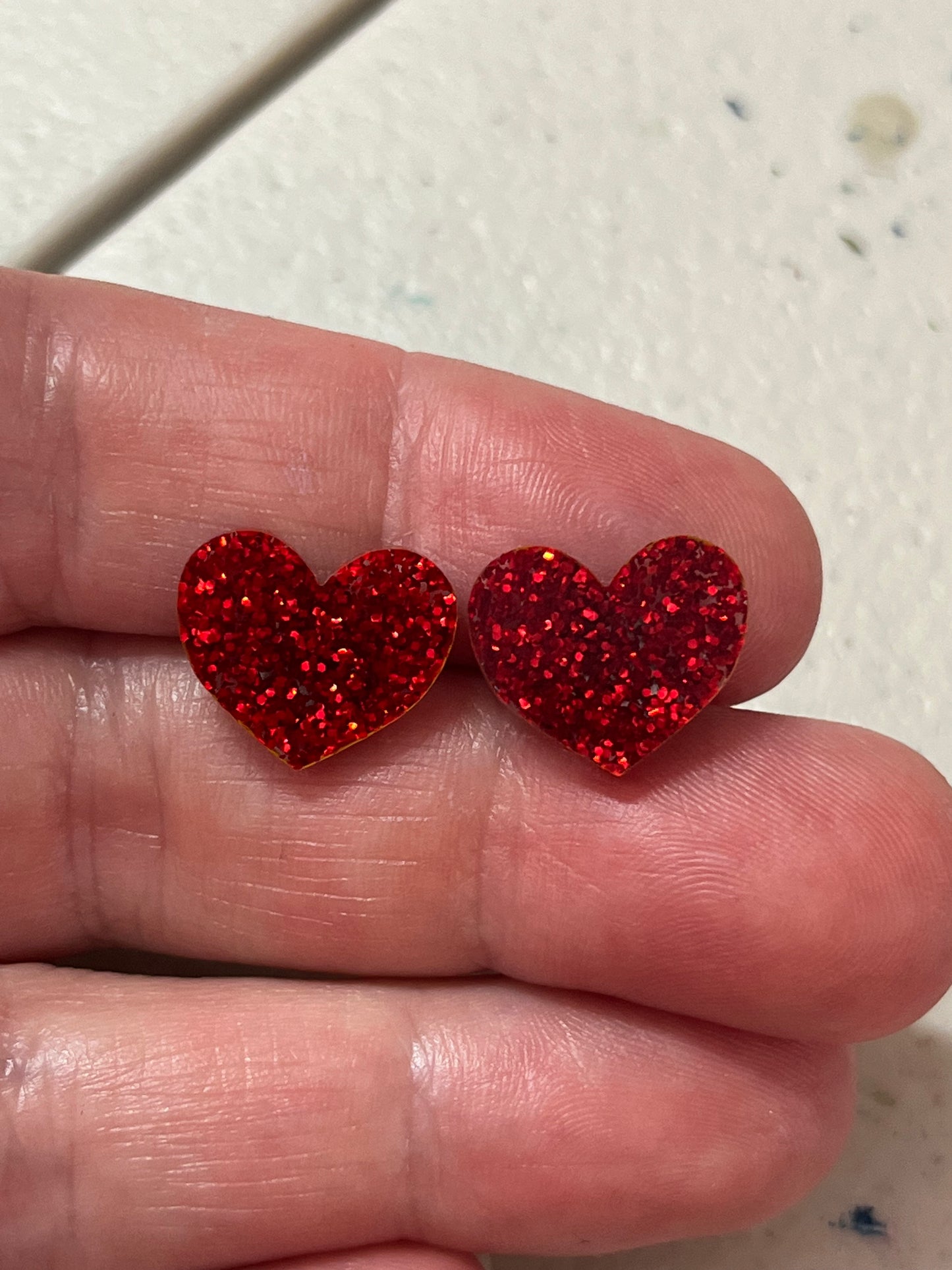 Mini Red Hearts glitter Statement Studs (1.5cms)