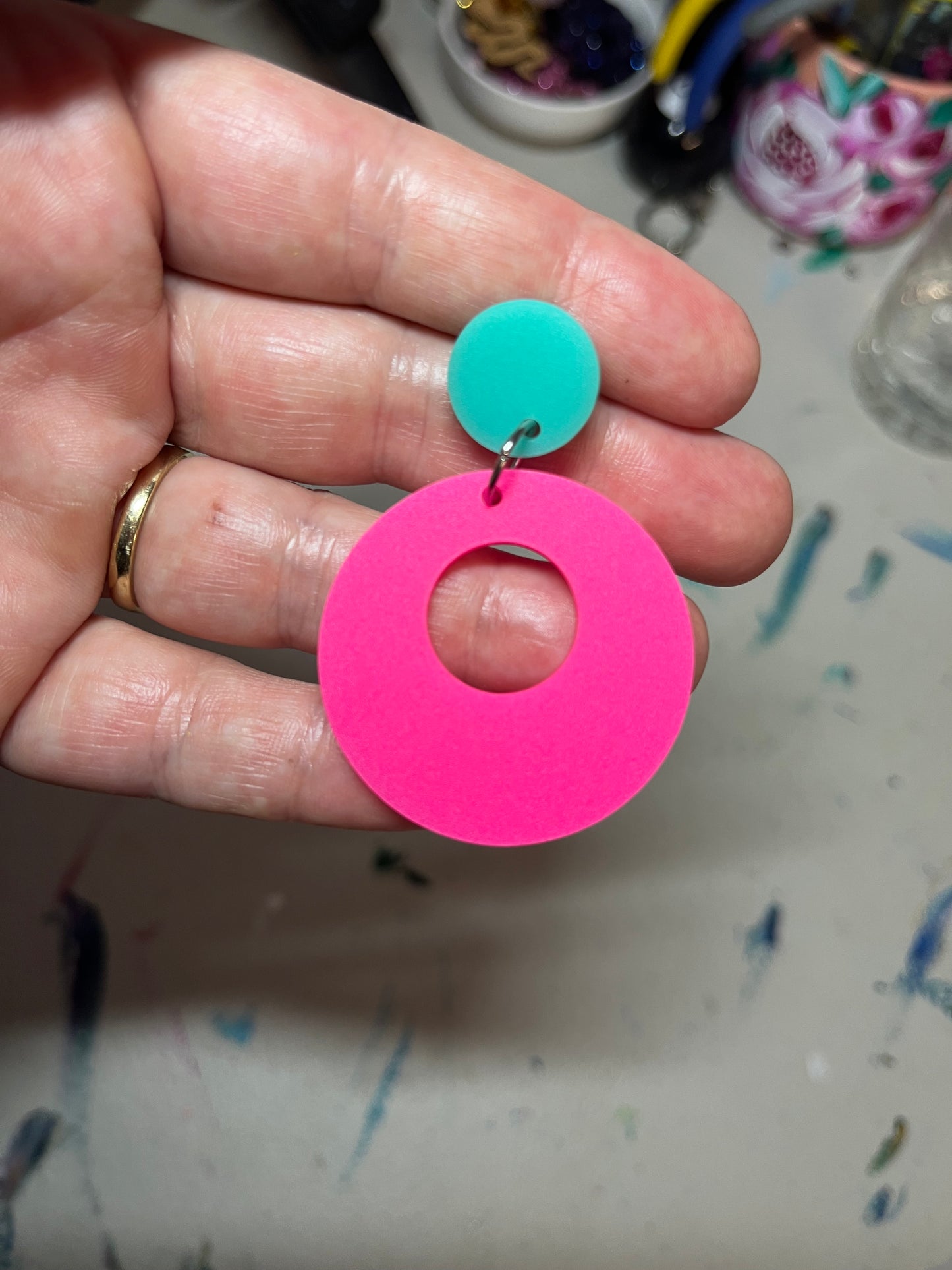 Hot pink and mint green Dangles