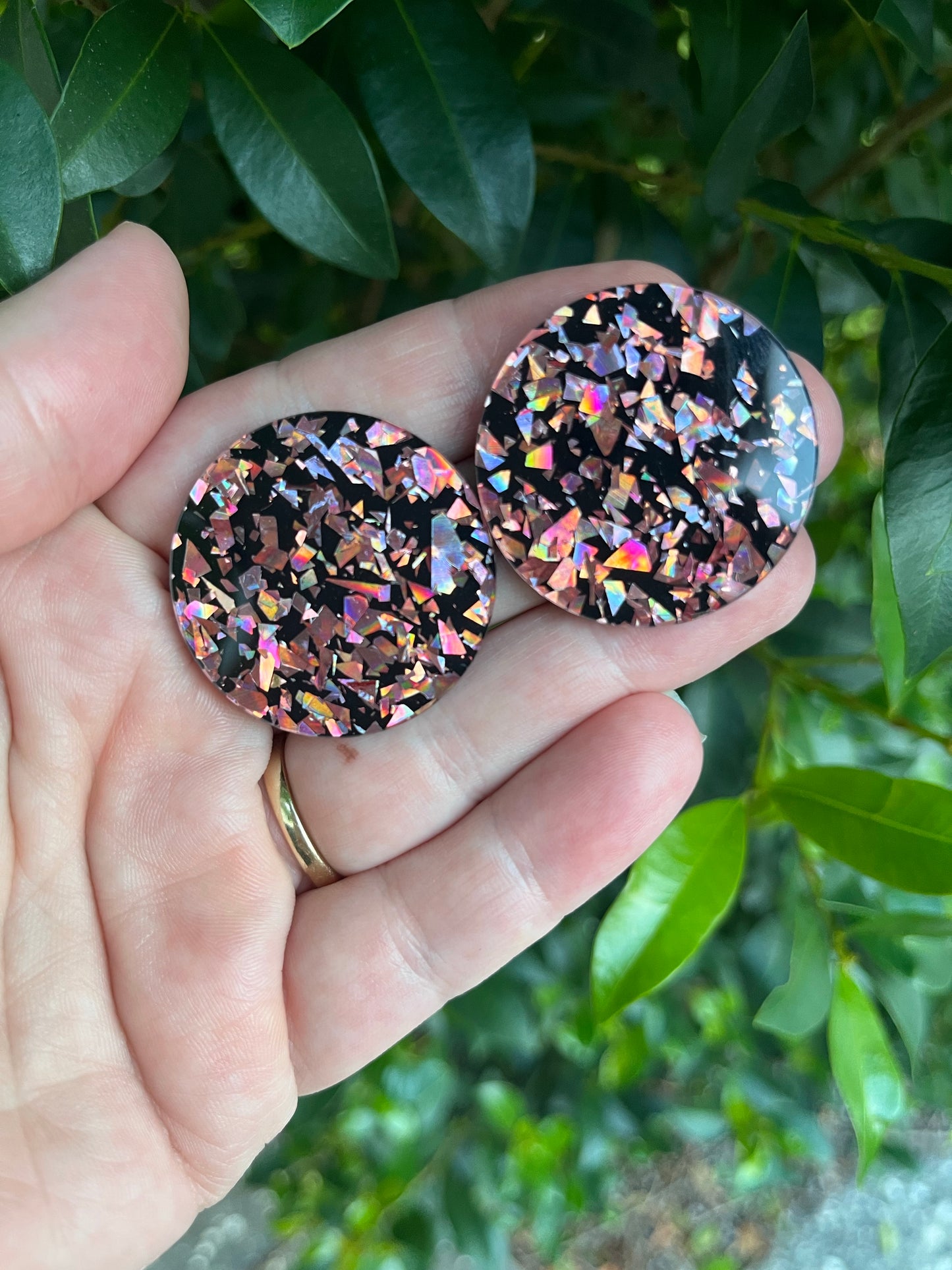 Holographic Pink Statement Studs