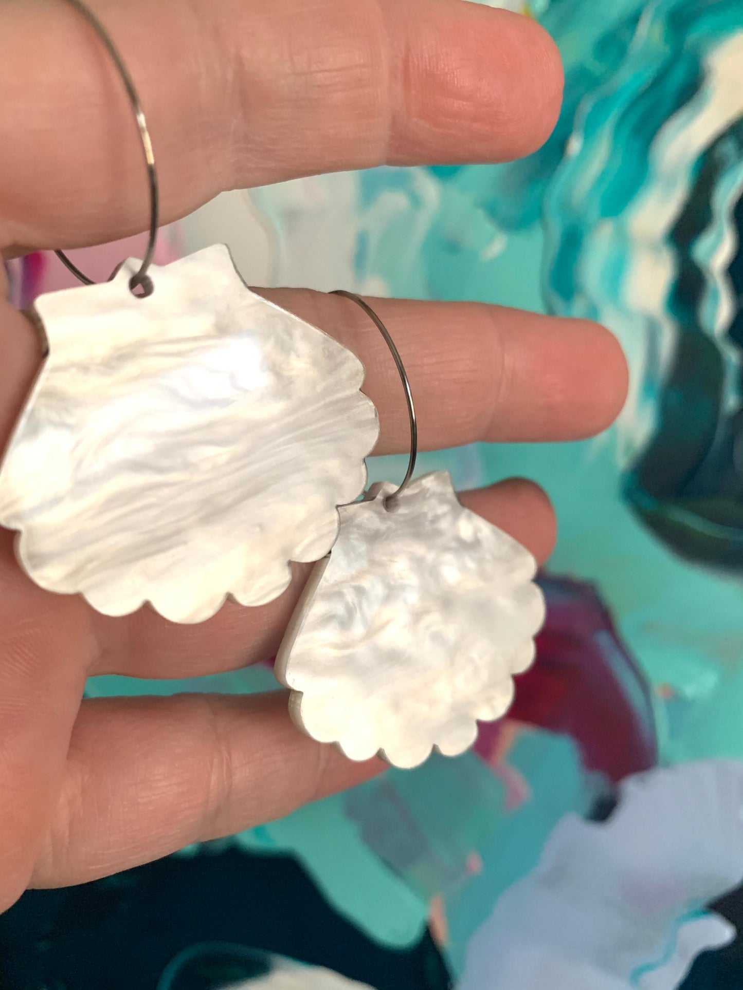 Pearly White Seashells Hoops