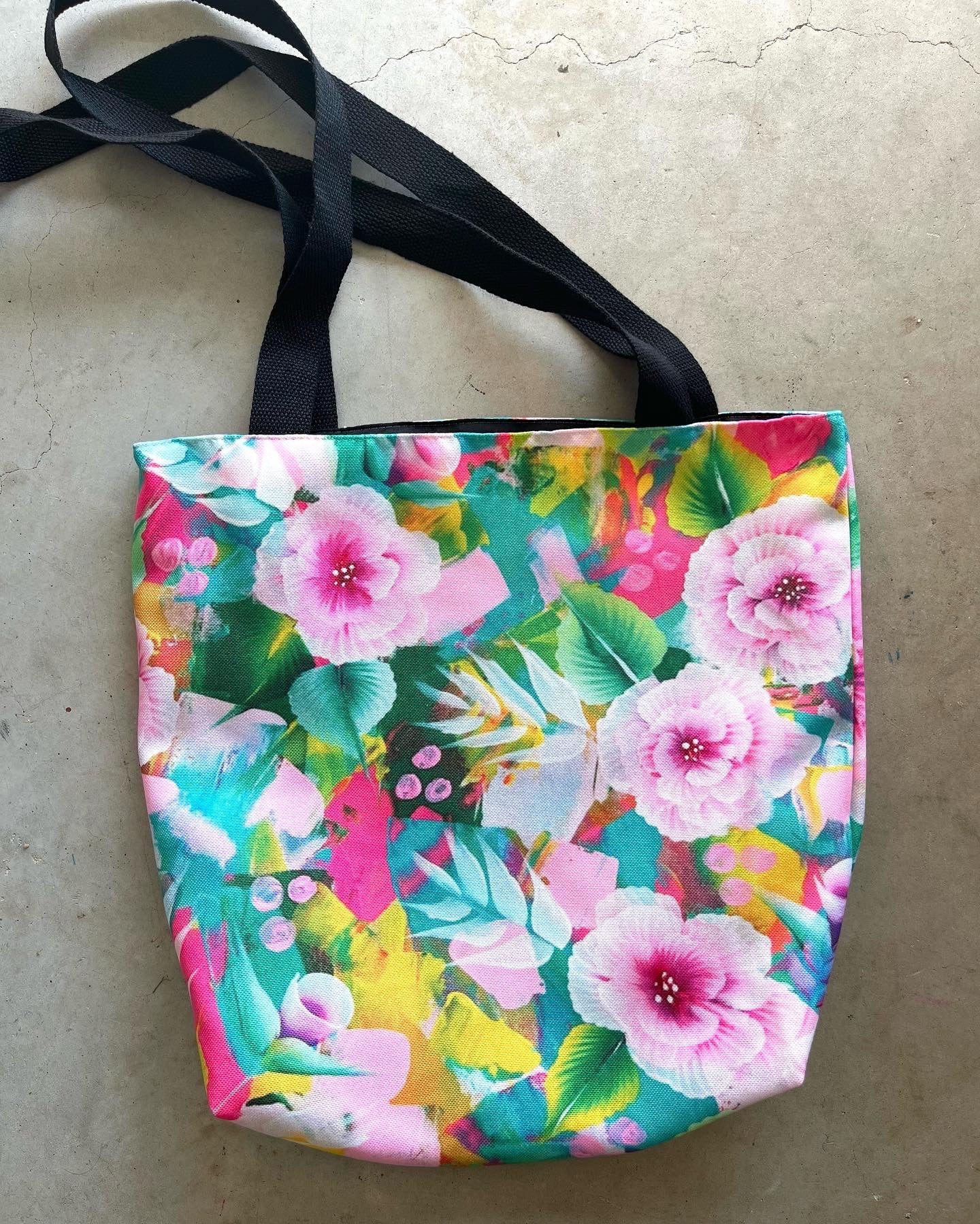 Fluro Floral Arty Tote Bags (Med)