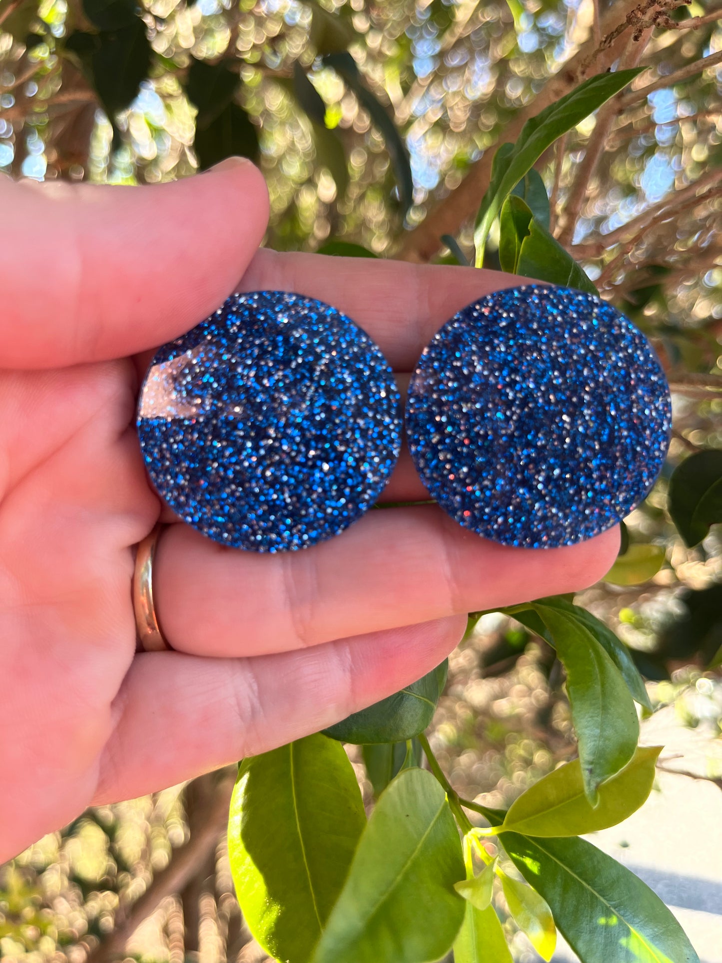 Blue & Silver Glittery Statement Studs
