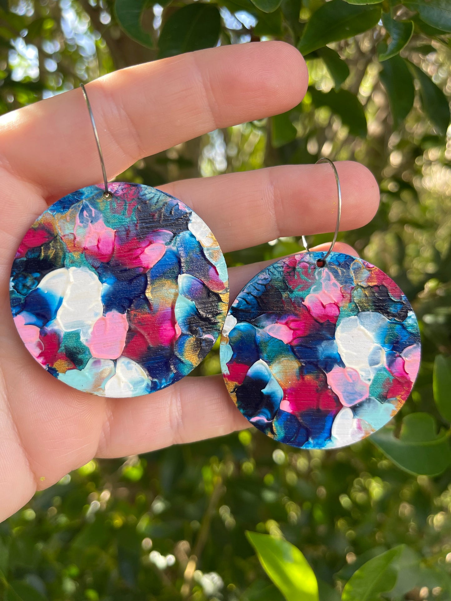 Handpainted Mermaid Abstract Arty Hoop Earrings