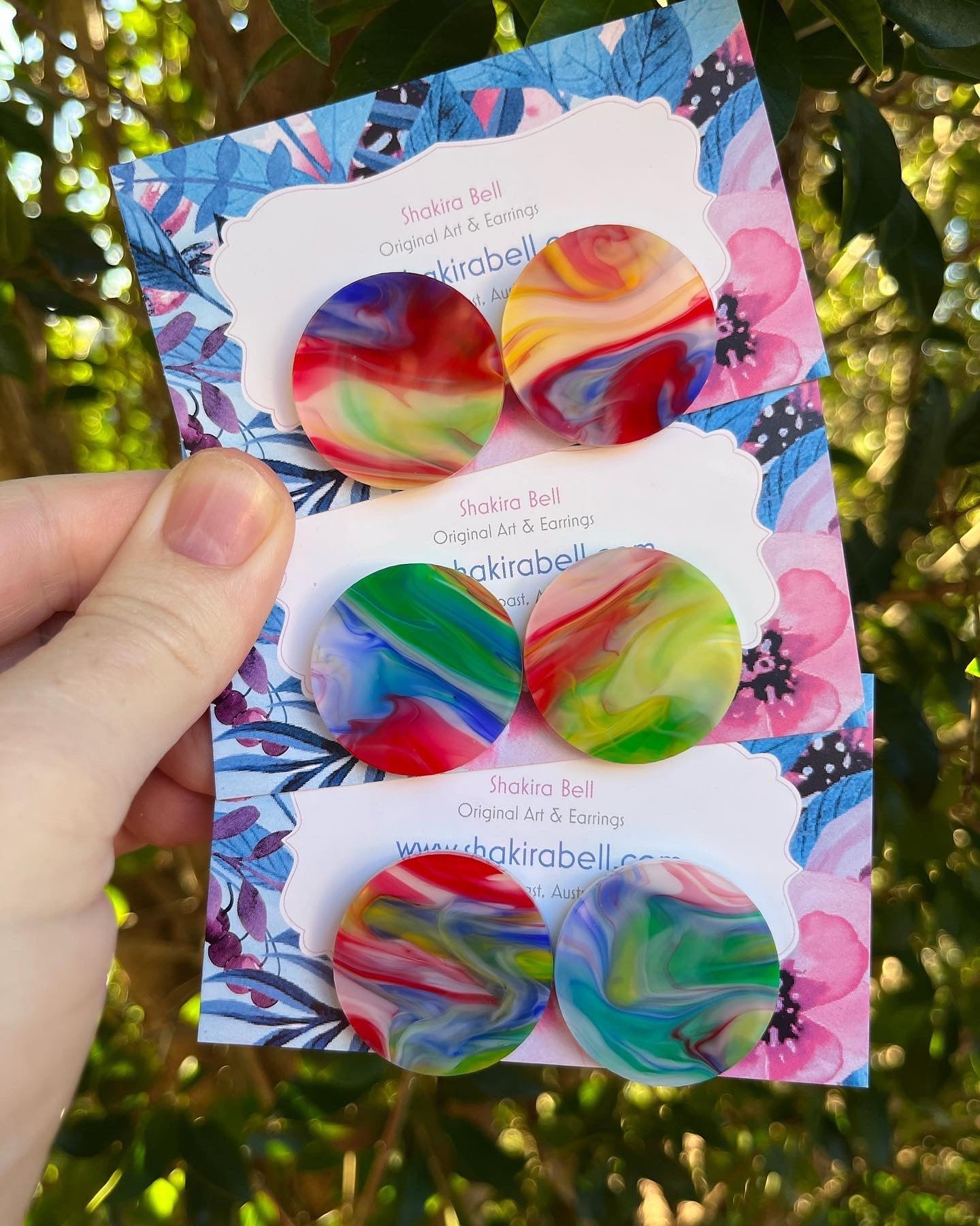 “Red blue Green Swirls” Statement Studs