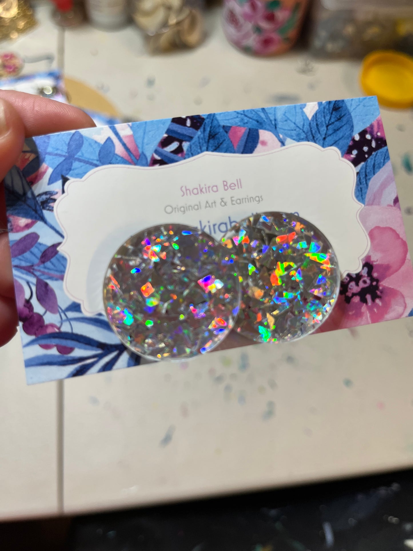 Silver Holographic acrylic Statement Studs