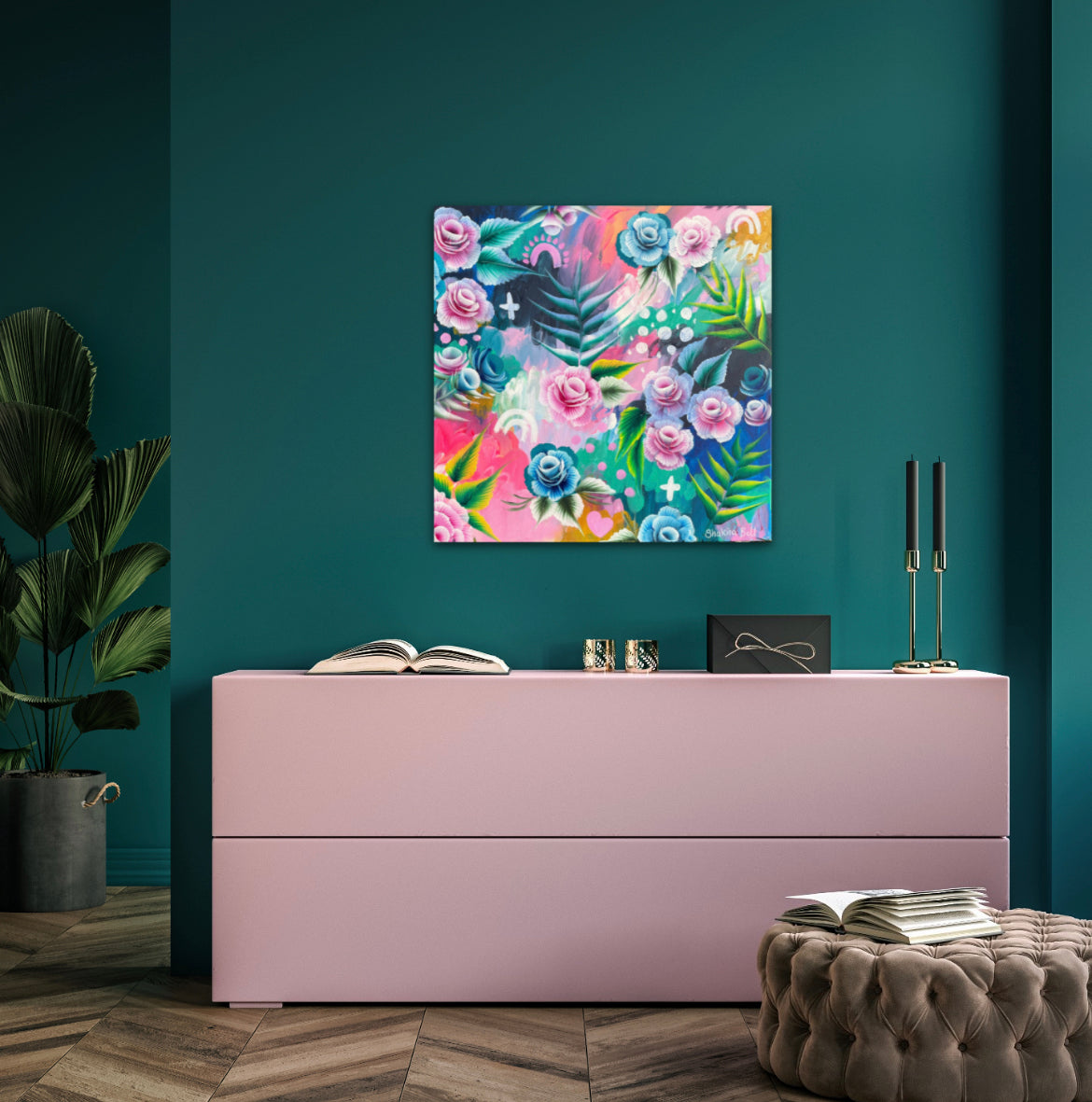 Fluro Pinky Flower Ferns