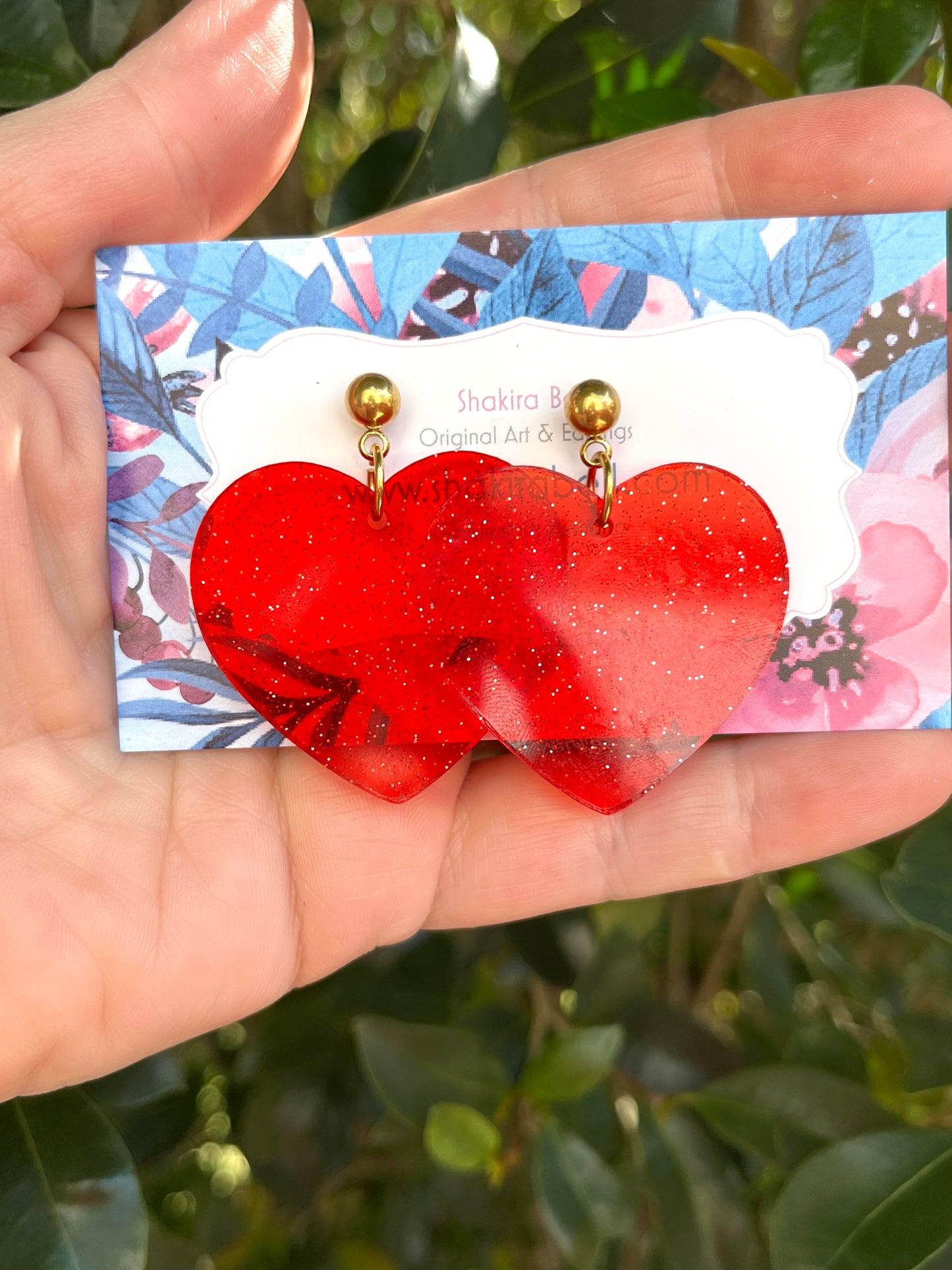 Red Fairy Glitter Heart Ball Top Stud Dangles