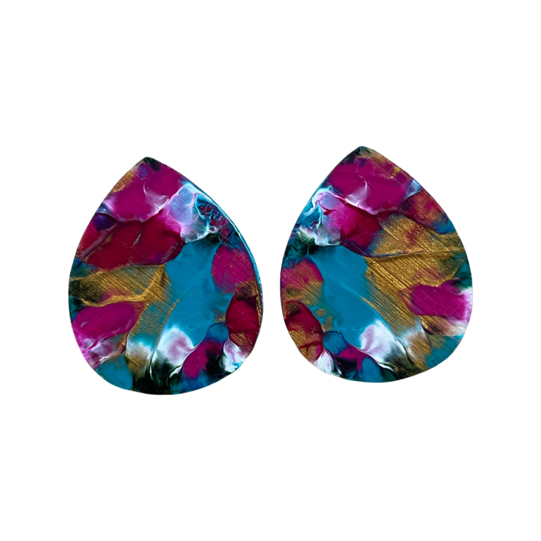 Pinky Gold arty Drops 30mm Stud Earrings