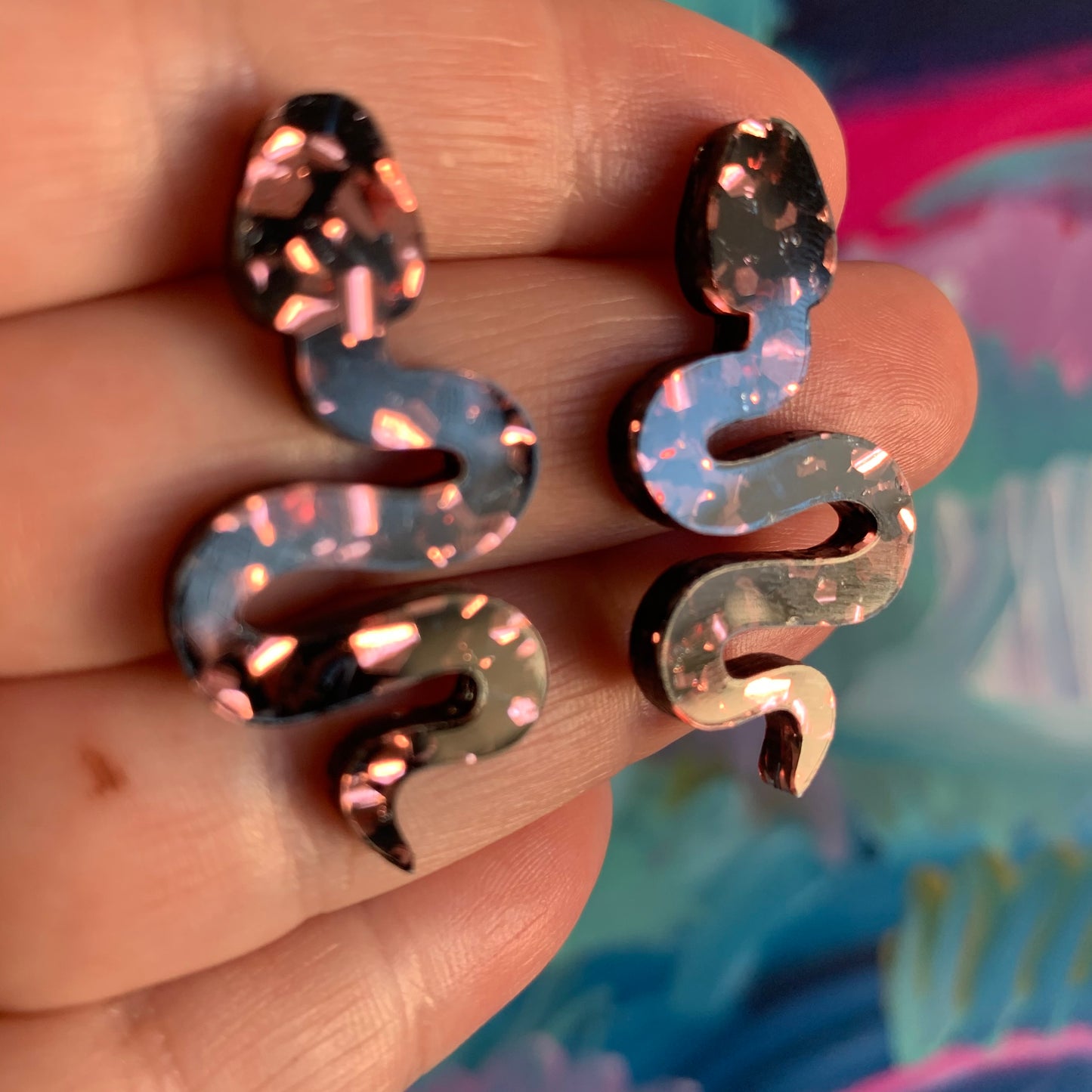 Chunky Copper Foil Statement Snakey Studs