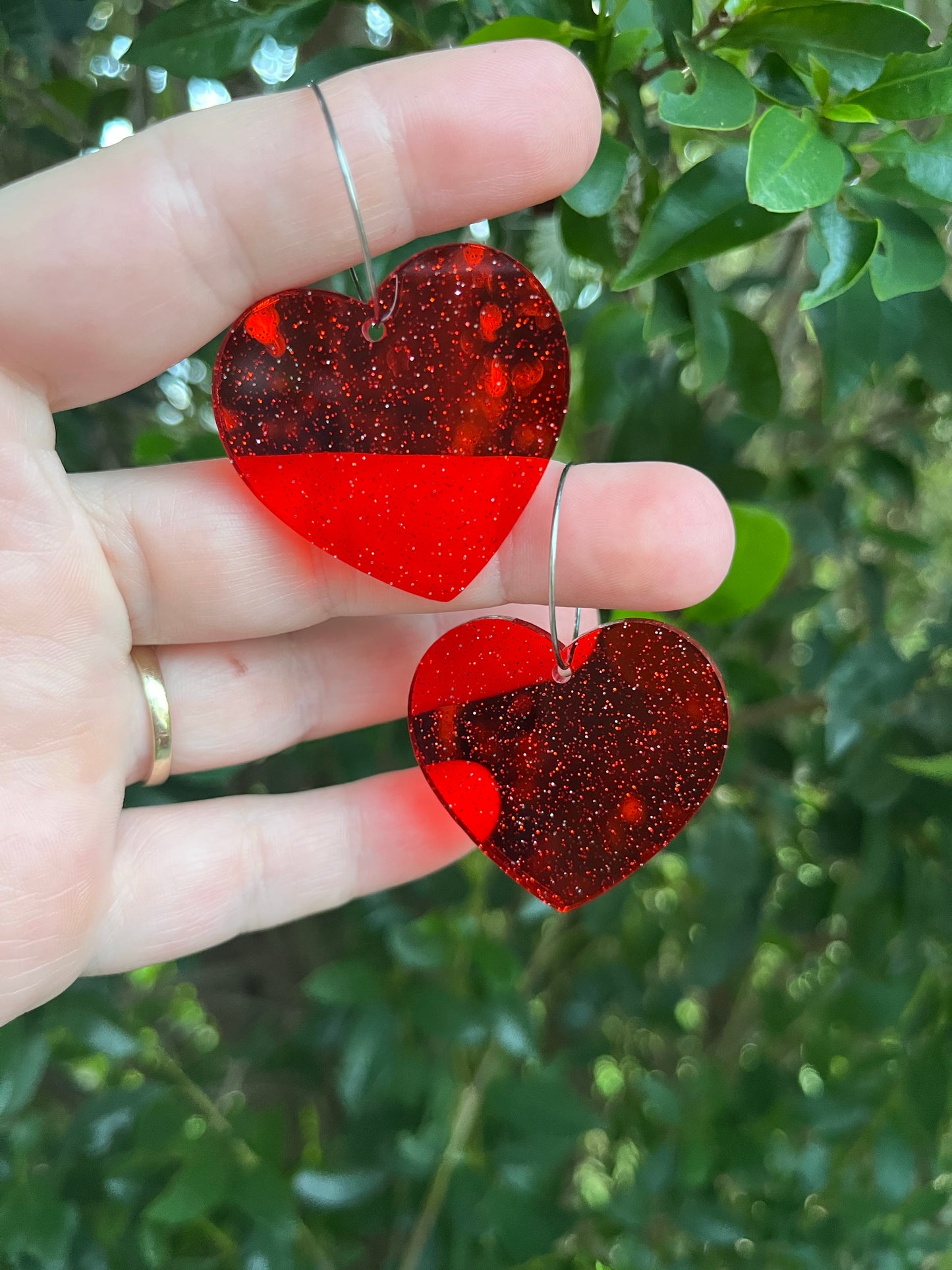 Red Fairy Glitter Heart Hoops