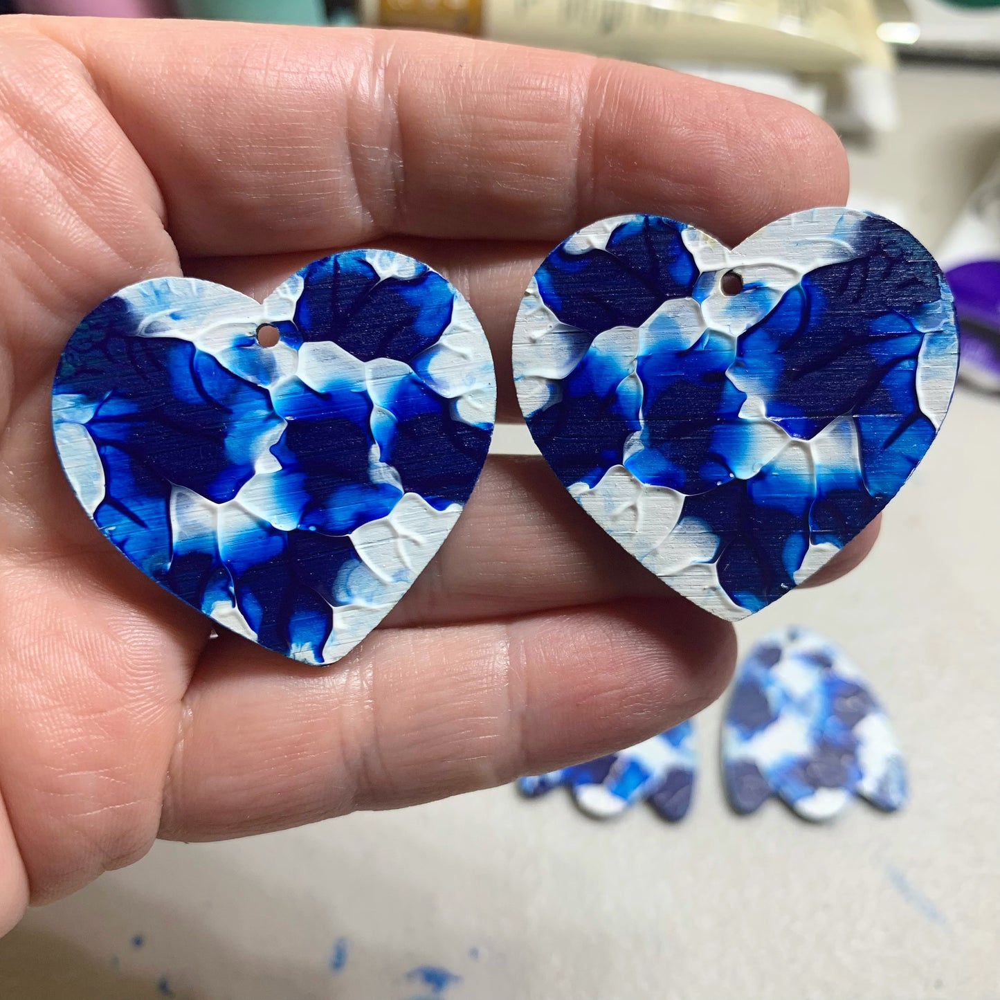 Cool Blue Arty Love Heart Hoops