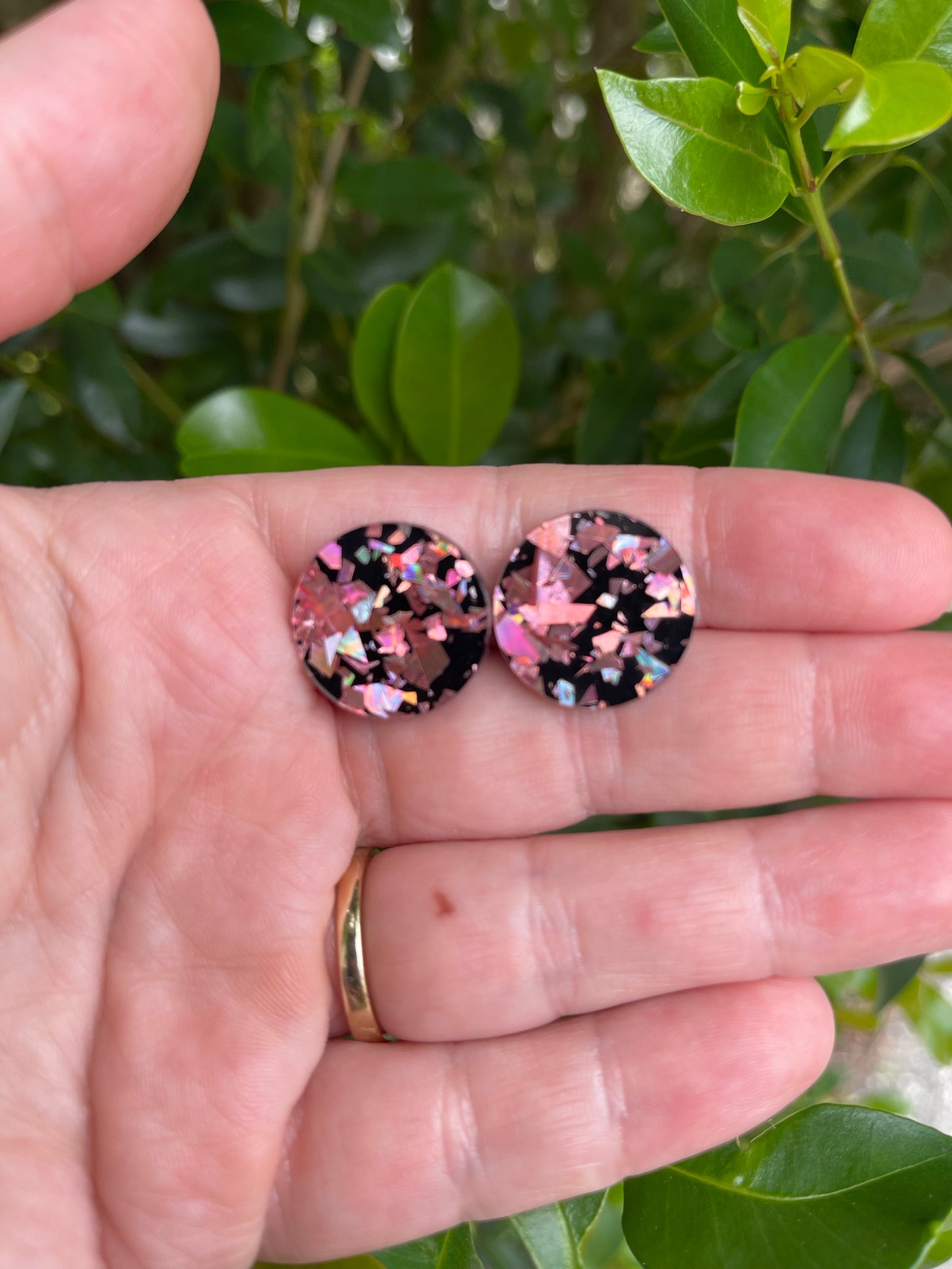 Light Pink Holo Statement Studs
