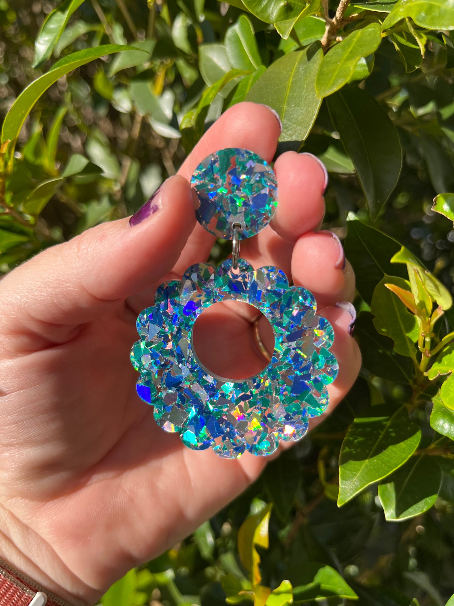 Blue Silver Holographic Dangles