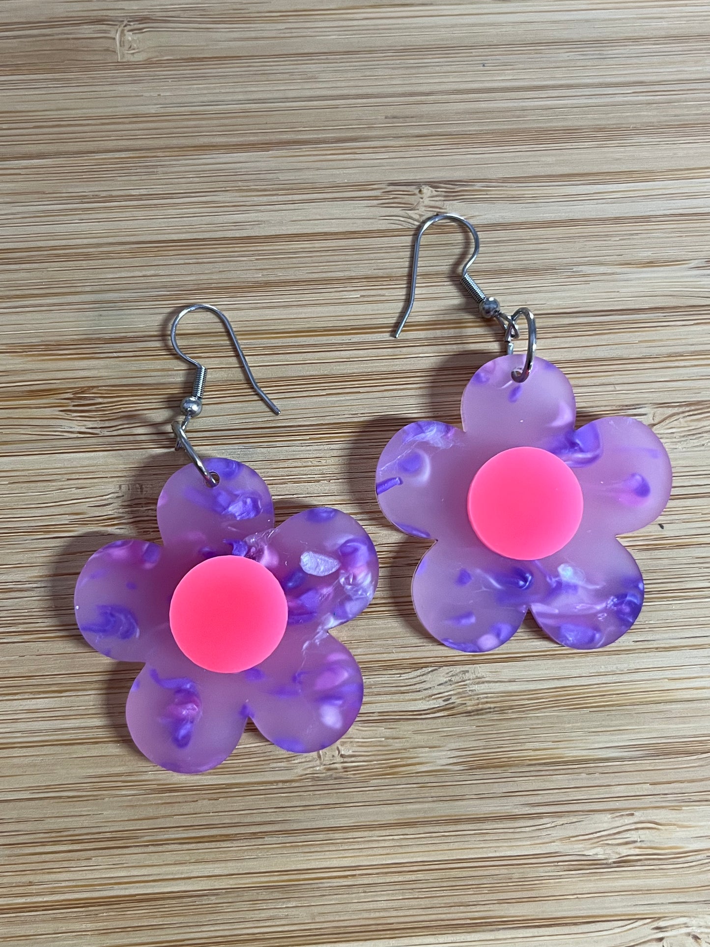 Lavender Hot pink Flower Earrings