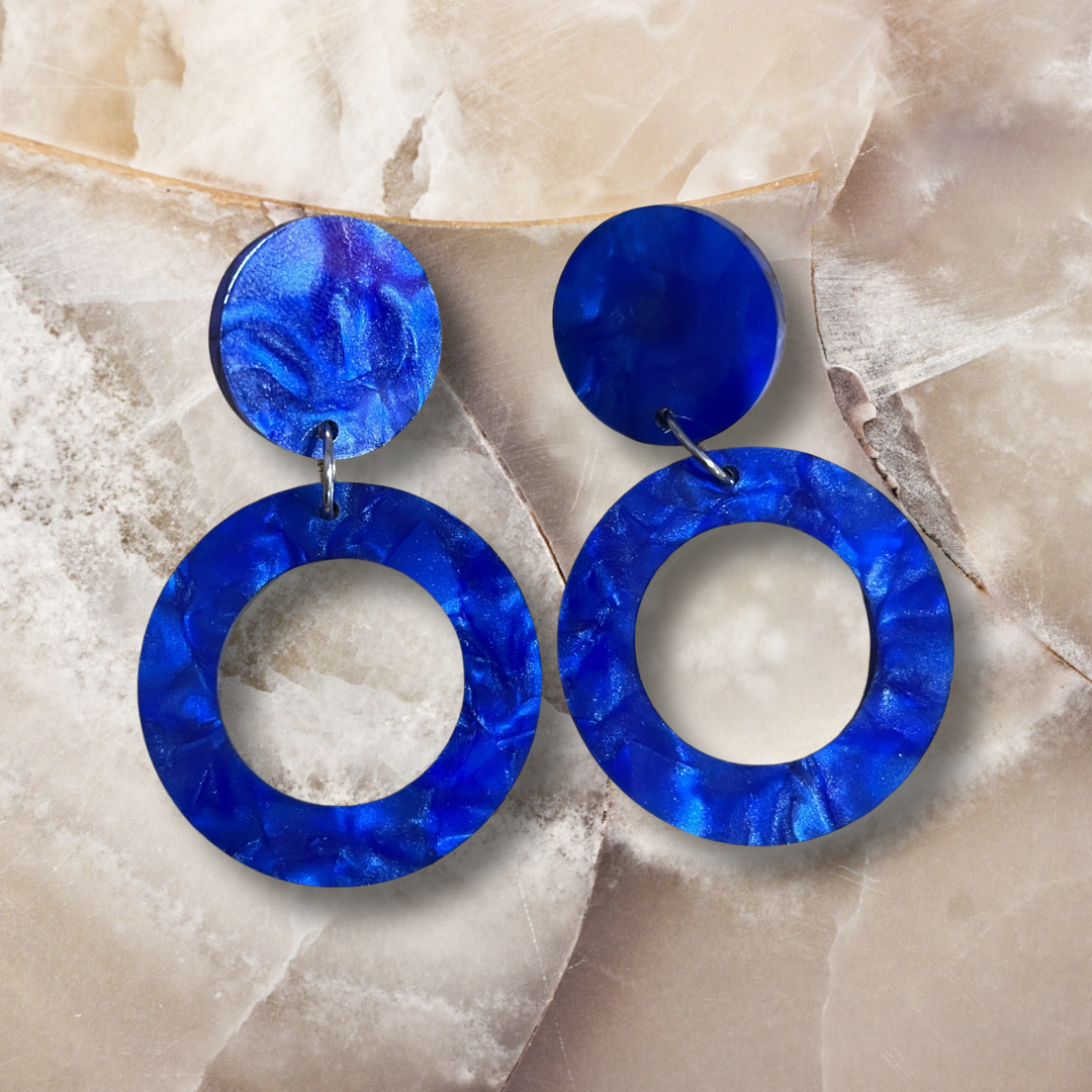 Blue Marble swirl mineral Dangles