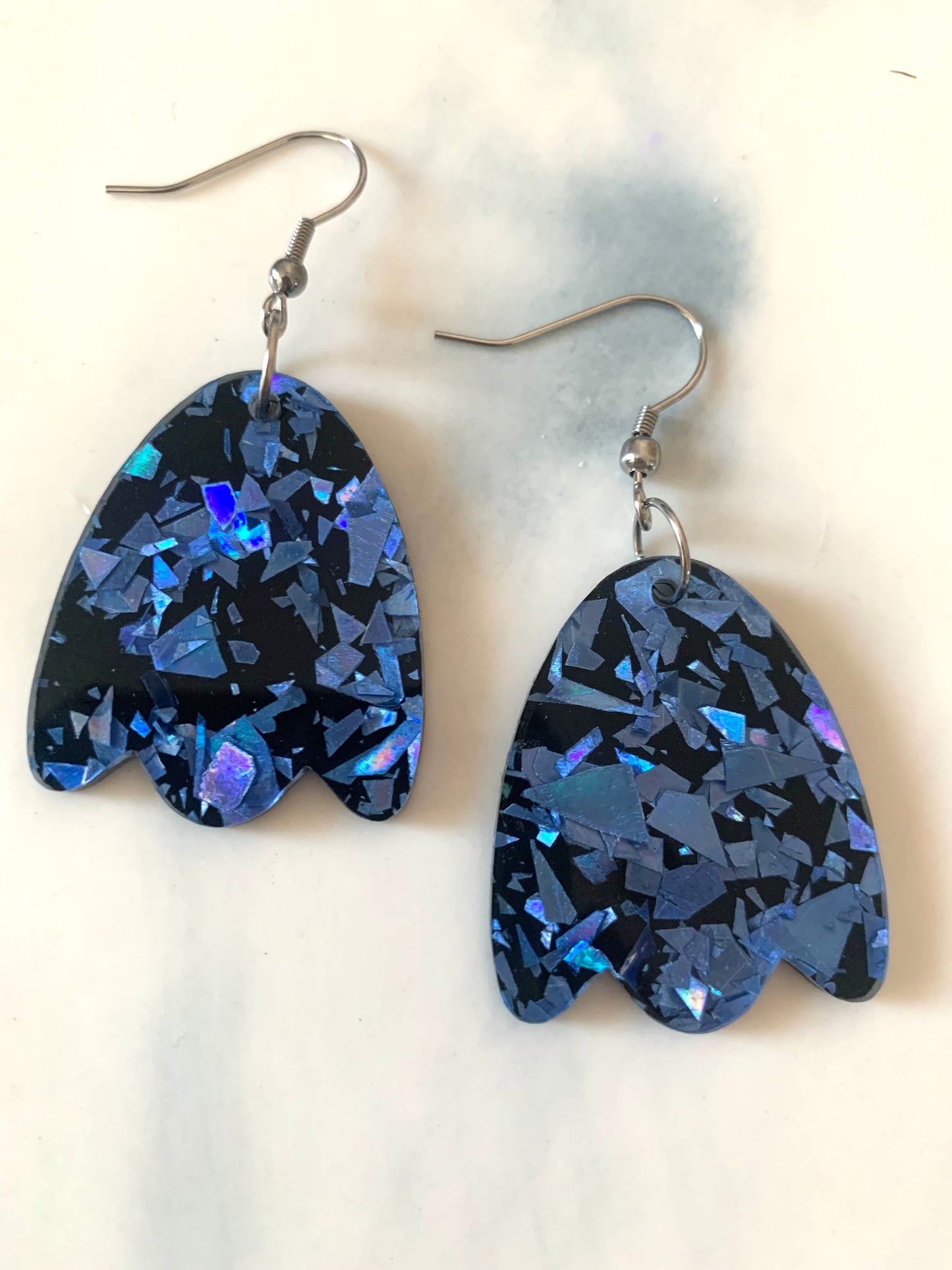 Blue Holographic petal Hook Earrings