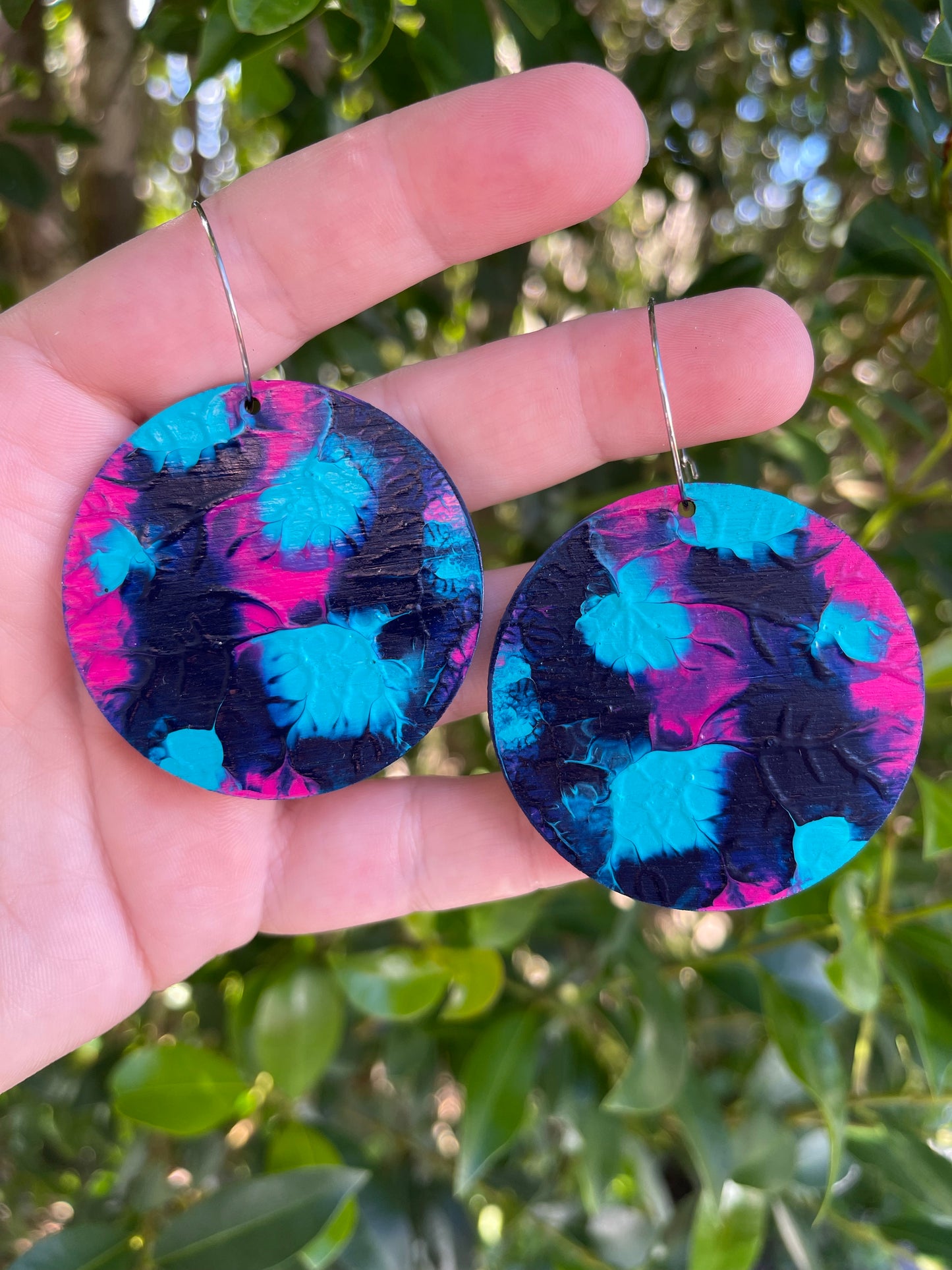 Magenta, Dark Blue and Aqua Large Arty Hoops