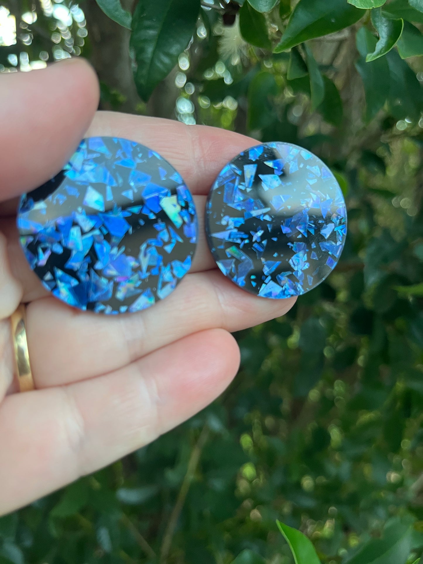 Holographic Blue Statement Studs