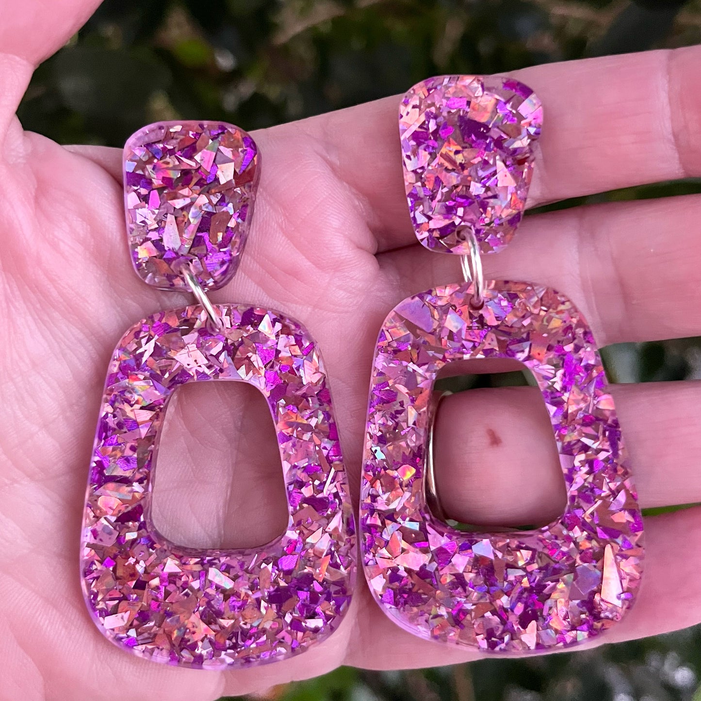 Pink/ Purple Holographic Dangles