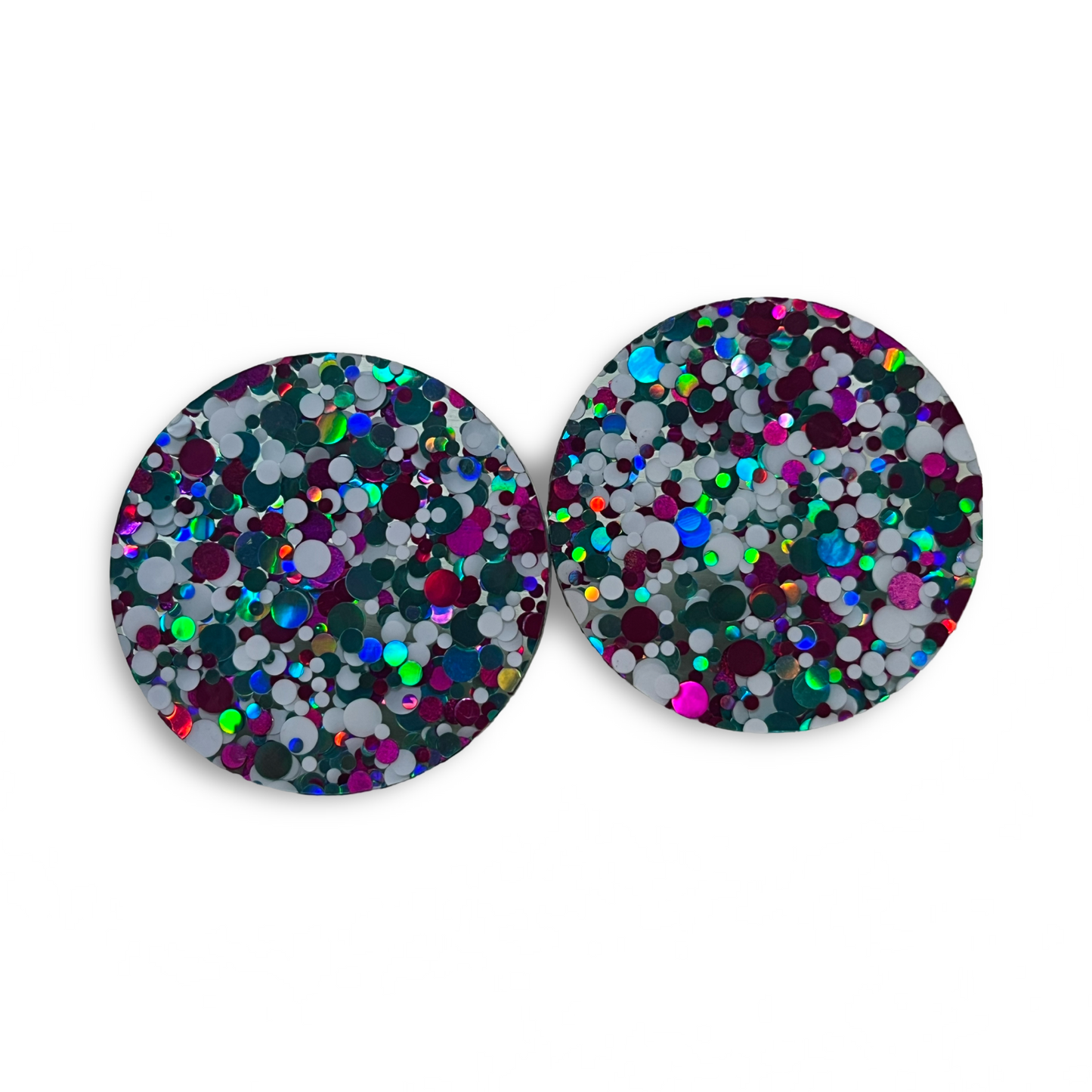 Holographic Blue, white & Pink studs 3.5cms
