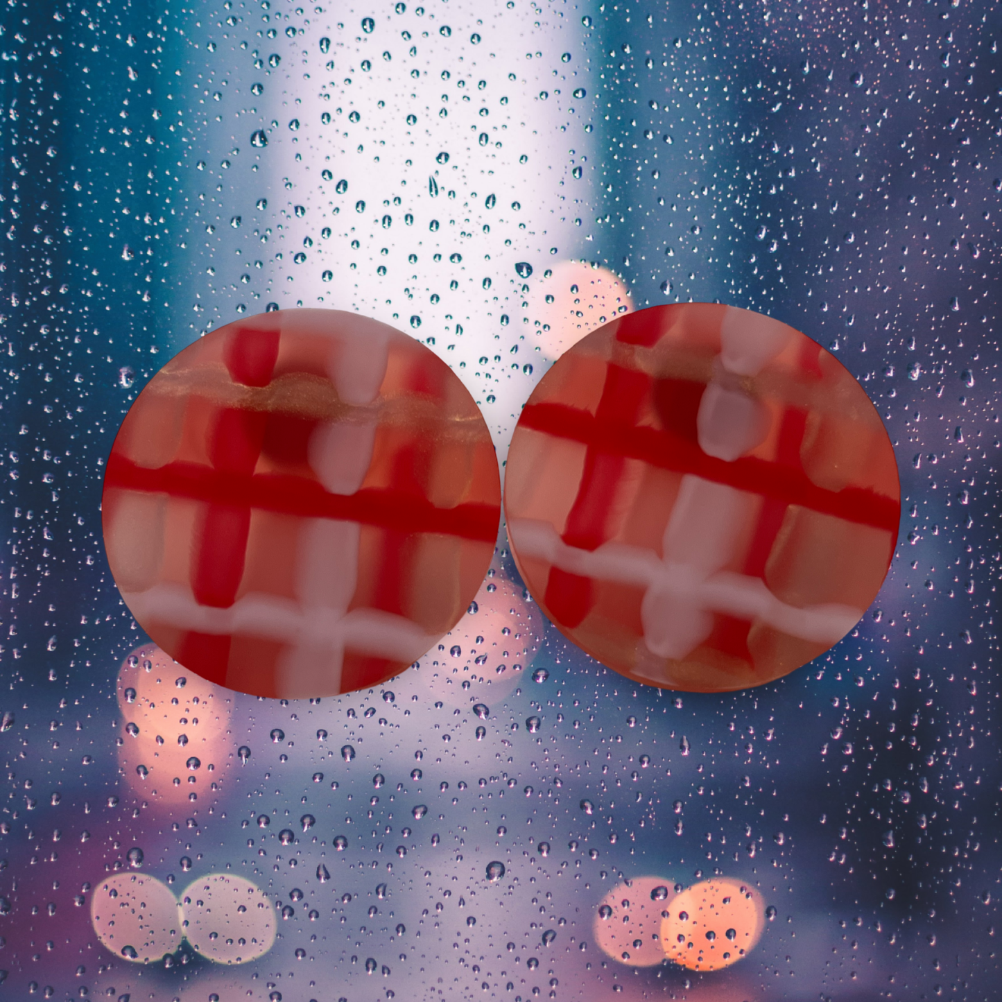 Red & Pink , Metallic gold plaid studs 3.5cms