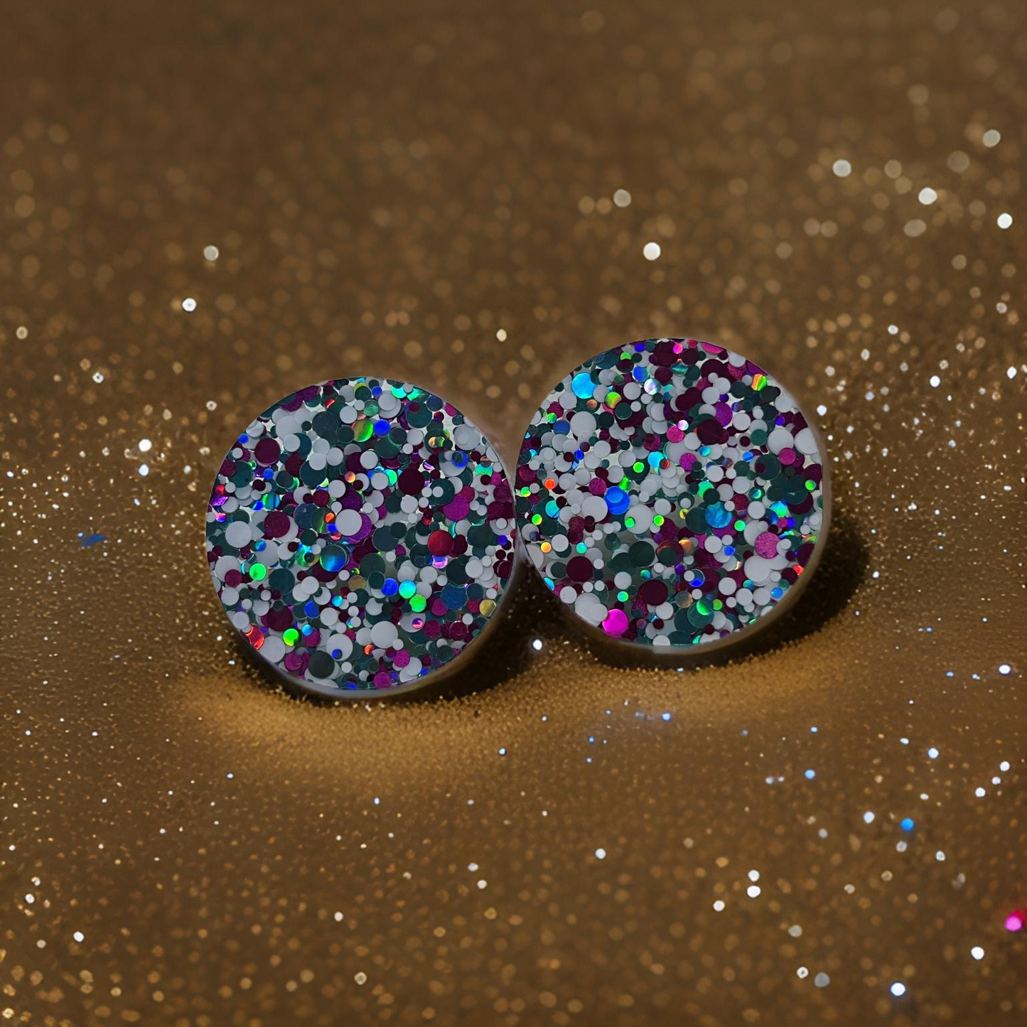 Holographic Blue, white & Pink studs 3.5cms