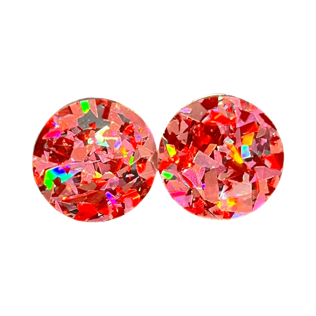 Red & Pink holographic Statement Studs (1.5cms)