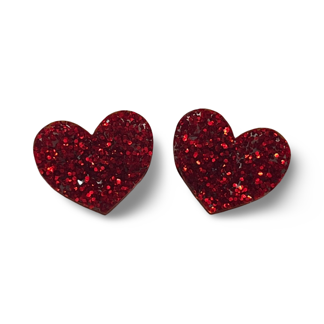 Mini Red Hearts glitter Statement Studs (1.5cms)