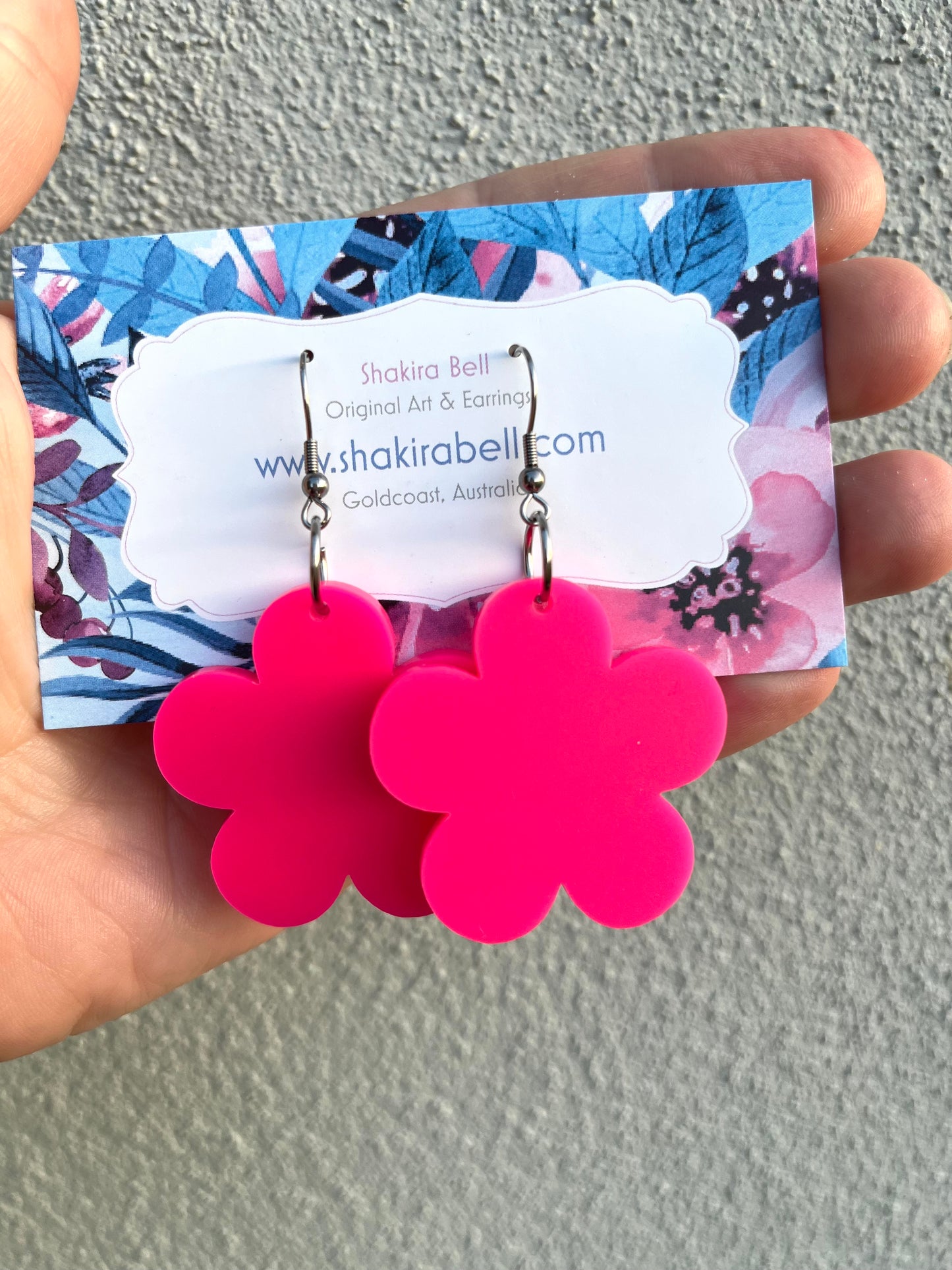 Hot pink Flower Earrings