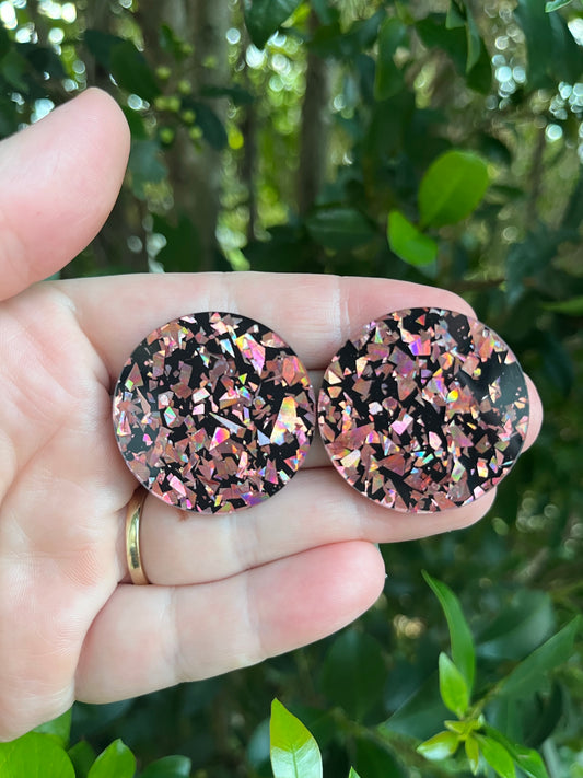 Holographic Pink Statement Studs