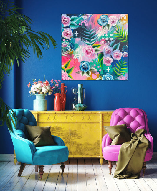 Fluro Pinky Flower Ferns