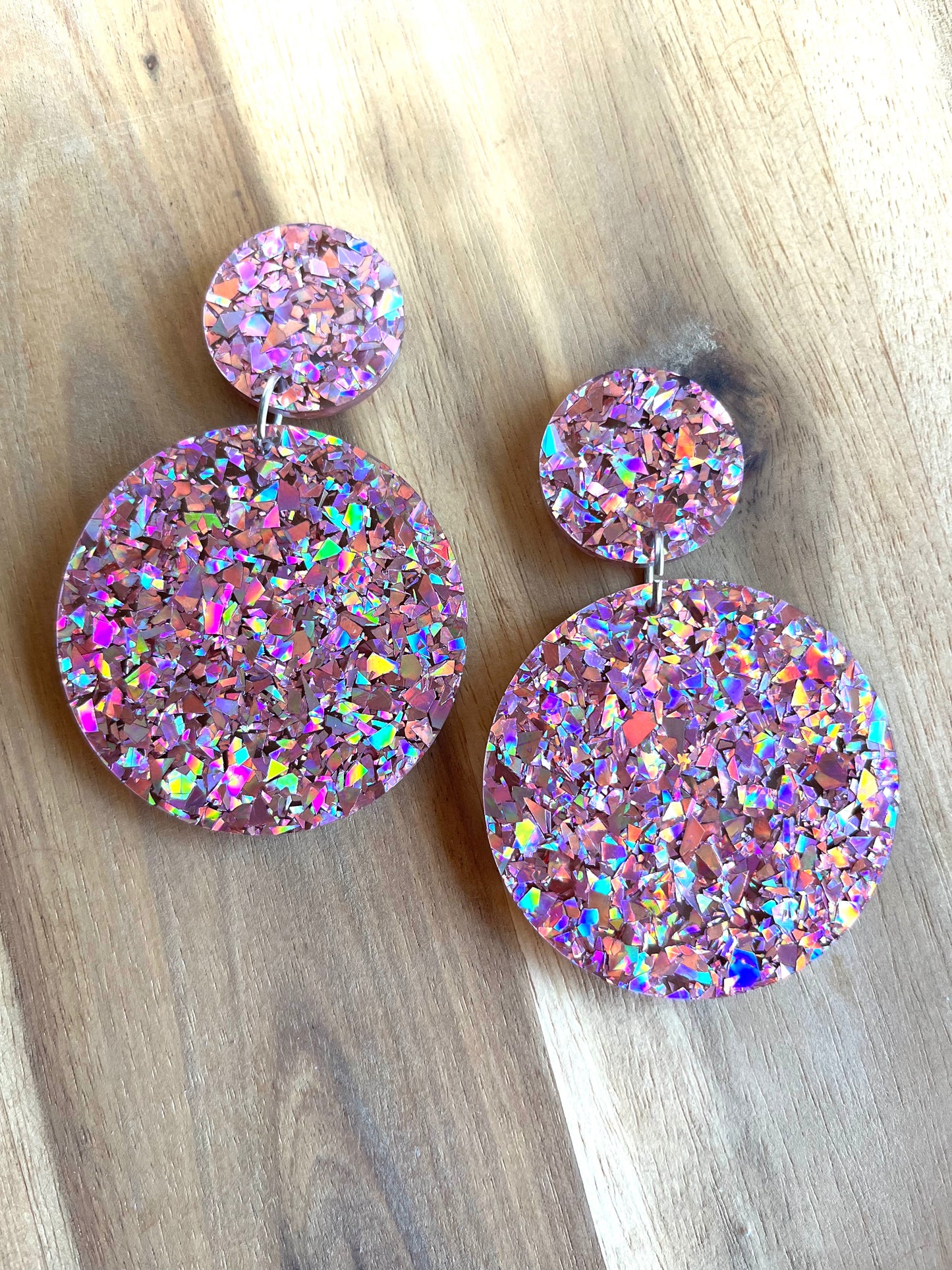 Pink Holographic Dangles