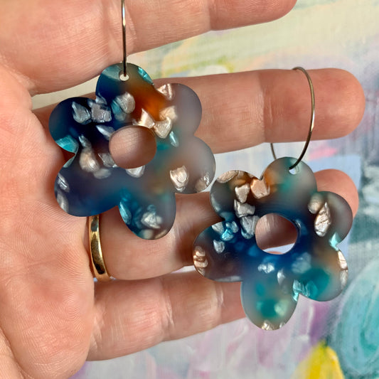Blue Petals Flower Hoops