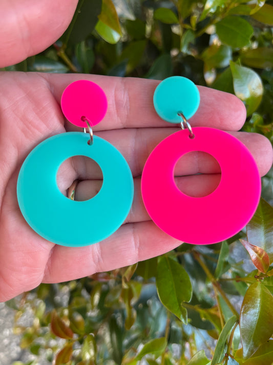 Retro Mismatched Hot pink and mint green Dangles