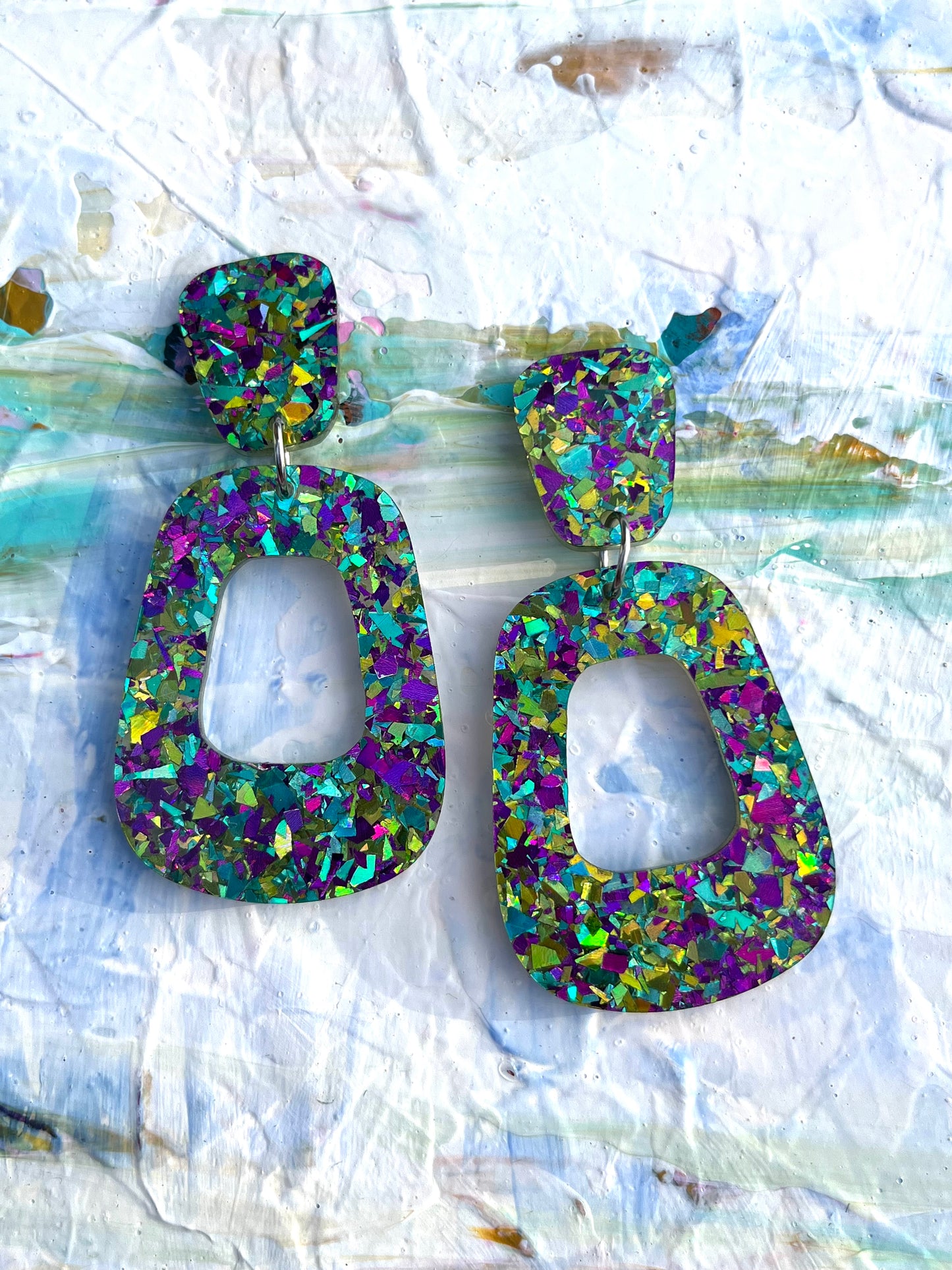 Greeny Rainbow Holographic Dangles