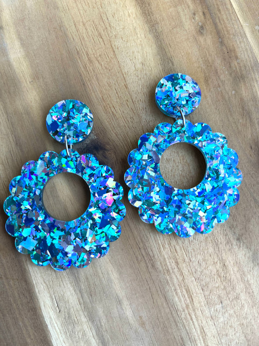Blue Silver Holographic Dangles