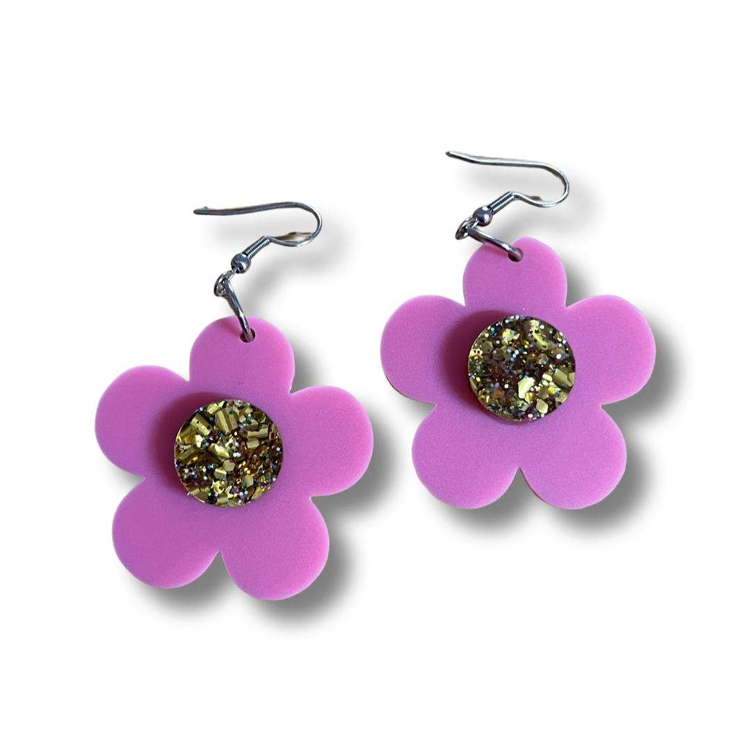 Pink & Gold Flower Earrings