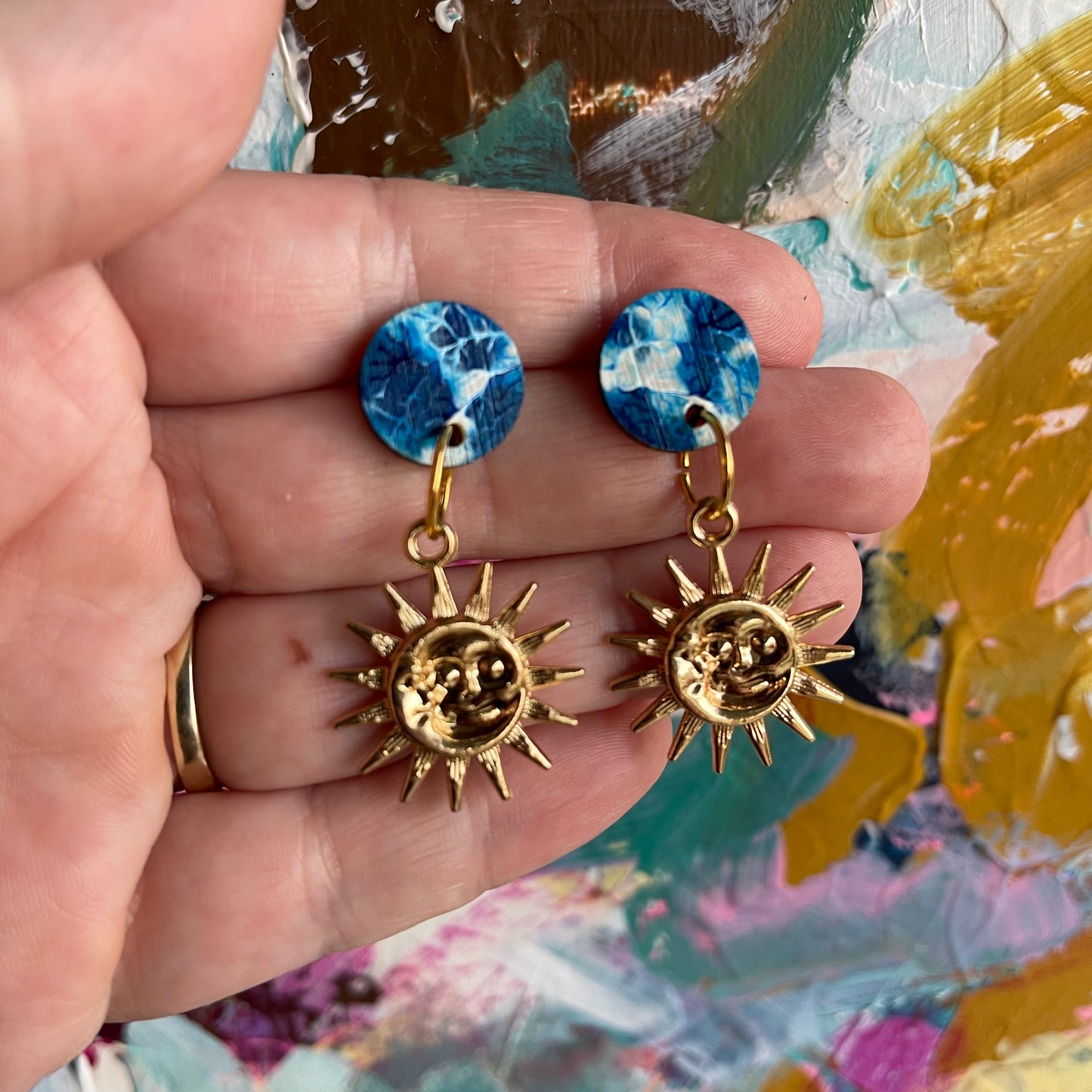 Abstract Arty Sun and Moon Dangles