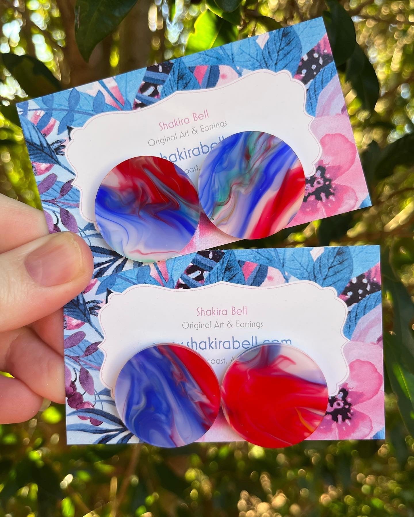 “Mostly Red blue Swirls” Statement Studs