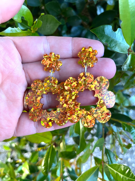 Holographic Flame Gold sparkle Dangles