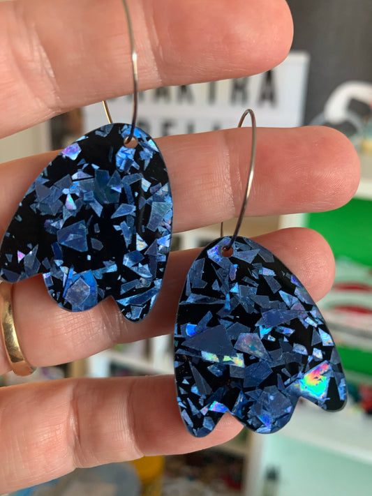 Blue Holographic petal Hoops