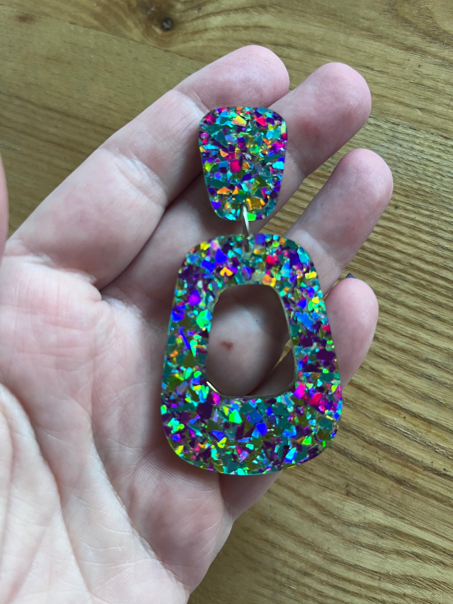 Greeny Rainbow Holographic Dangles