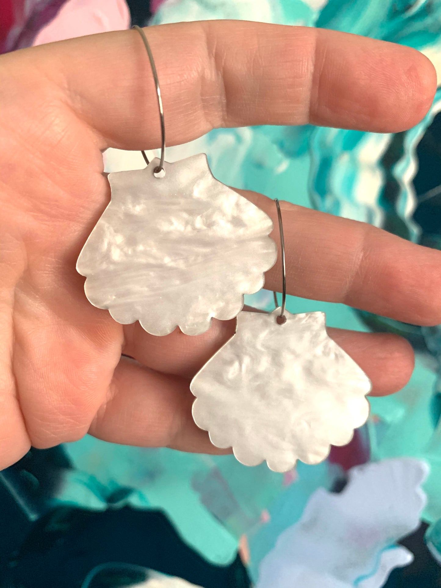 Pearly White Seashells Hoops