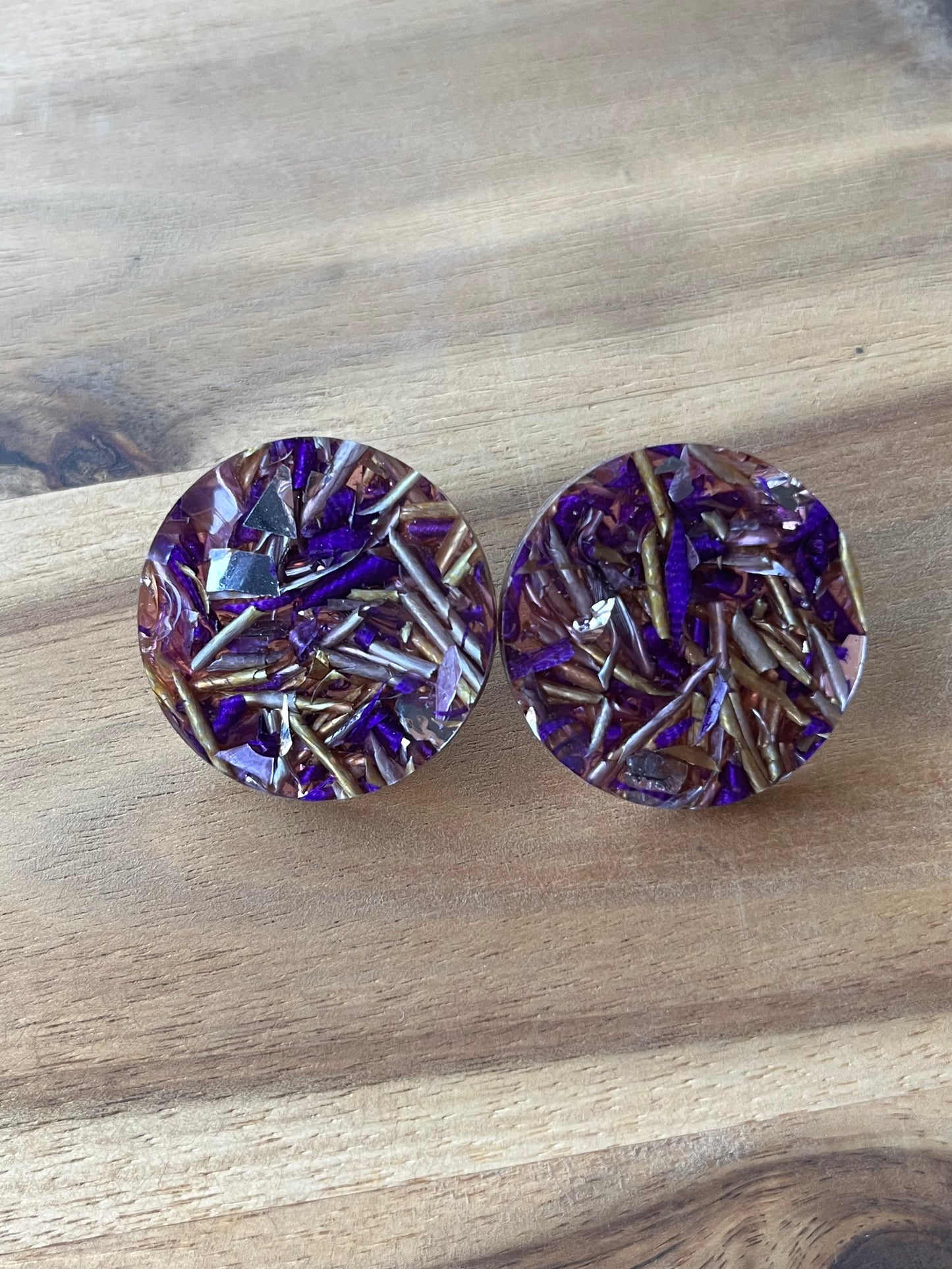 Golden Lavender Foiled Statement Studs
