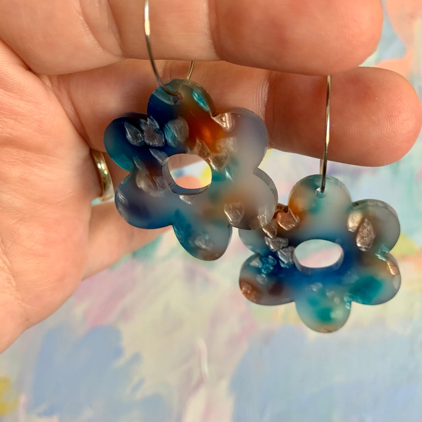 Blue Petals Flower Hoops