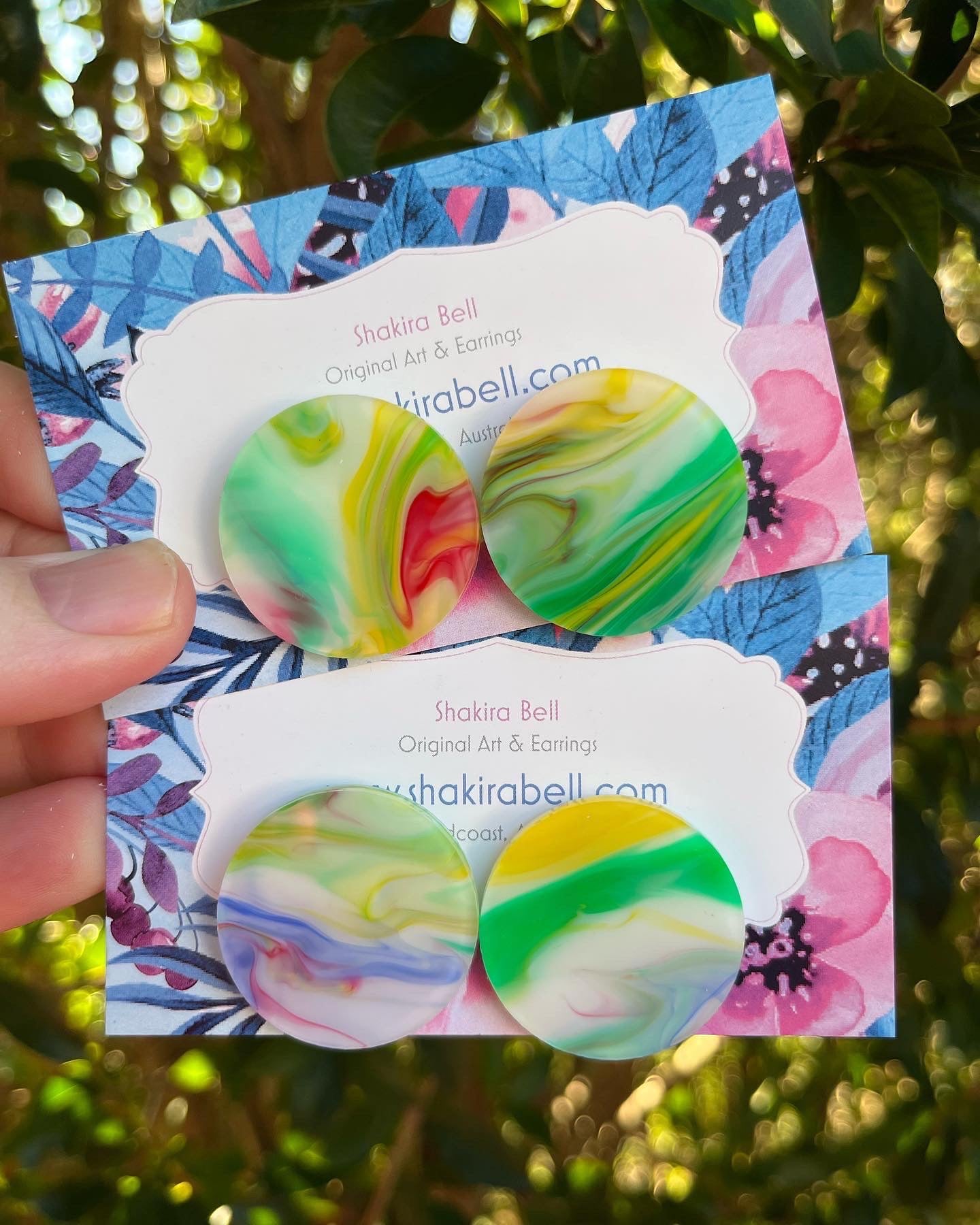 “Mostly Green blue Swirls” Statement Studs